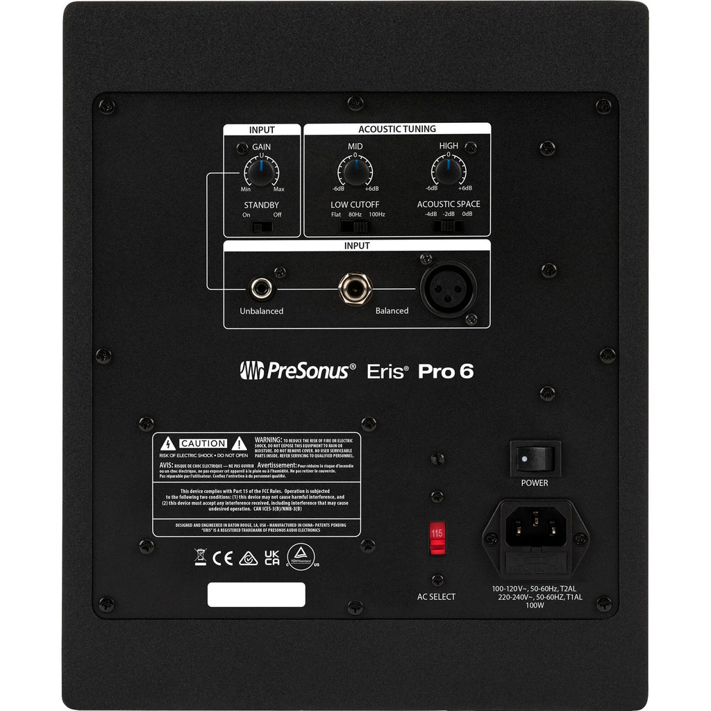 Presonus Eris Pro 6 active nearfield monitors with black enclosure and front-facing controls for professional audio setup.