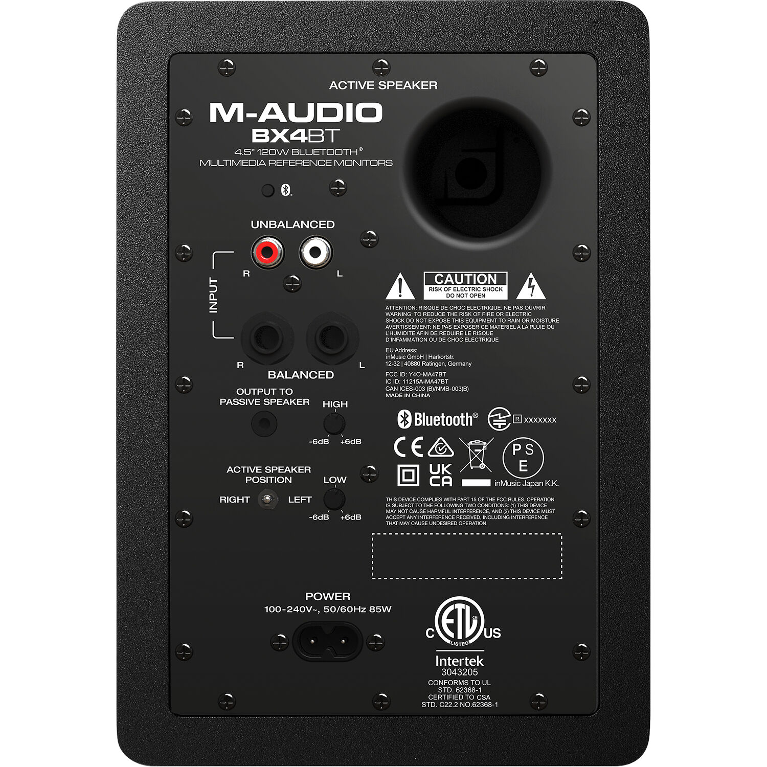 M-Audio BX4 BT desktop speakers with black finish and control knobs on the front panel.