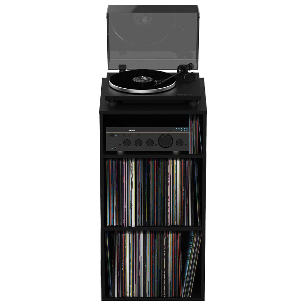 Glorious Modular Mix Rack DJ table with adjustable modular design, black finish, and multiple equipment slots for professional DJ setup.