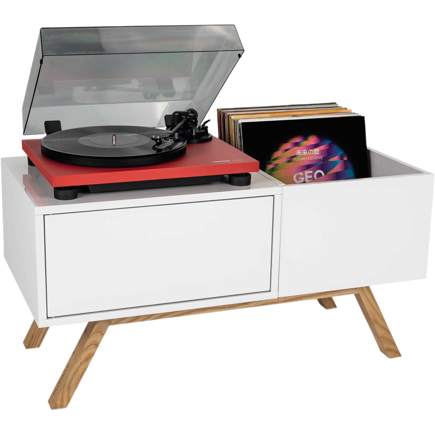 Glorious Turntable Lowboard DJ furniture with sleek wooden finish, designed for turntables and audio equipment setup.