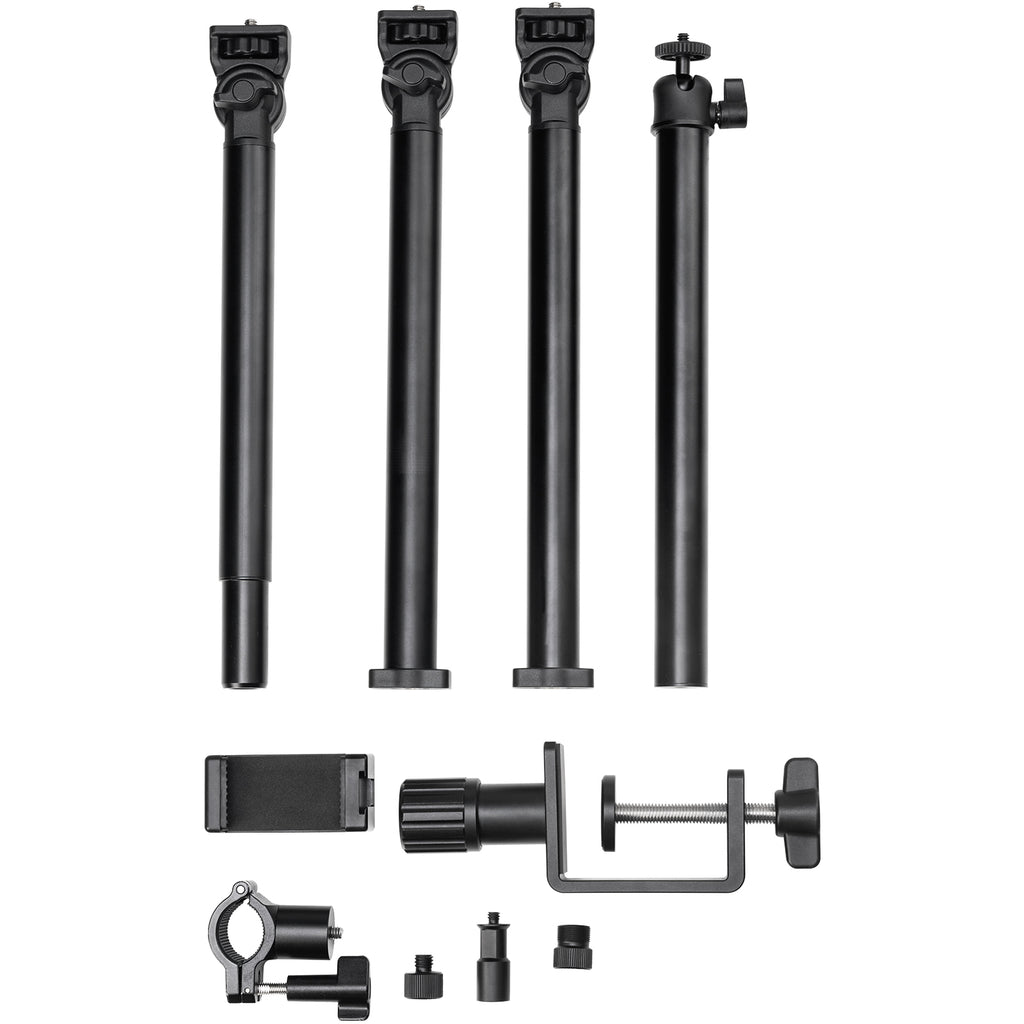 SmallRig Live Desktop Camera Bracket DT-50 mounted on a desk, supporting compact camera setup for streaming or recording.