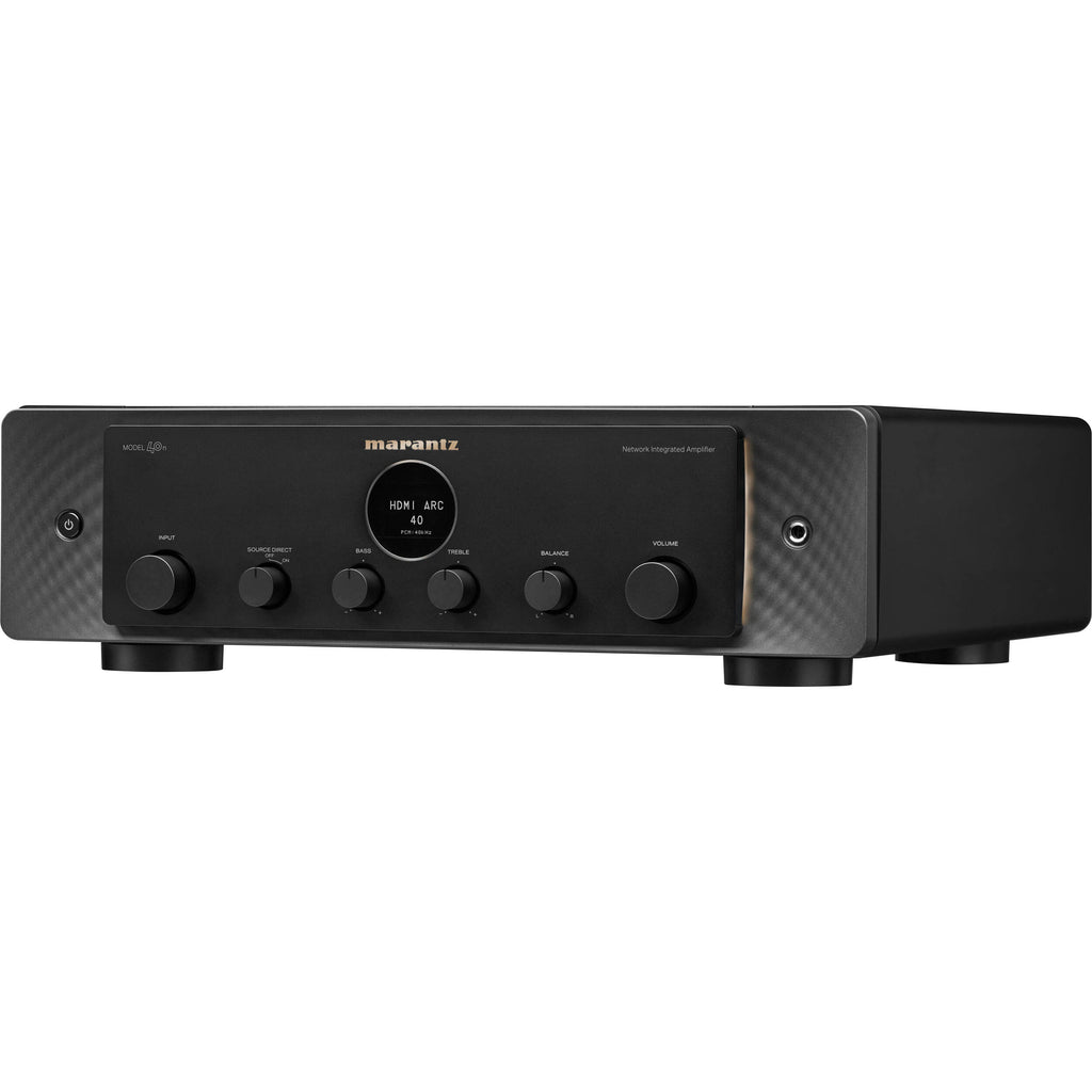 Marantz MODEL 40n stereo amplifier with sleek design and control knobs, front view showing audio input options.