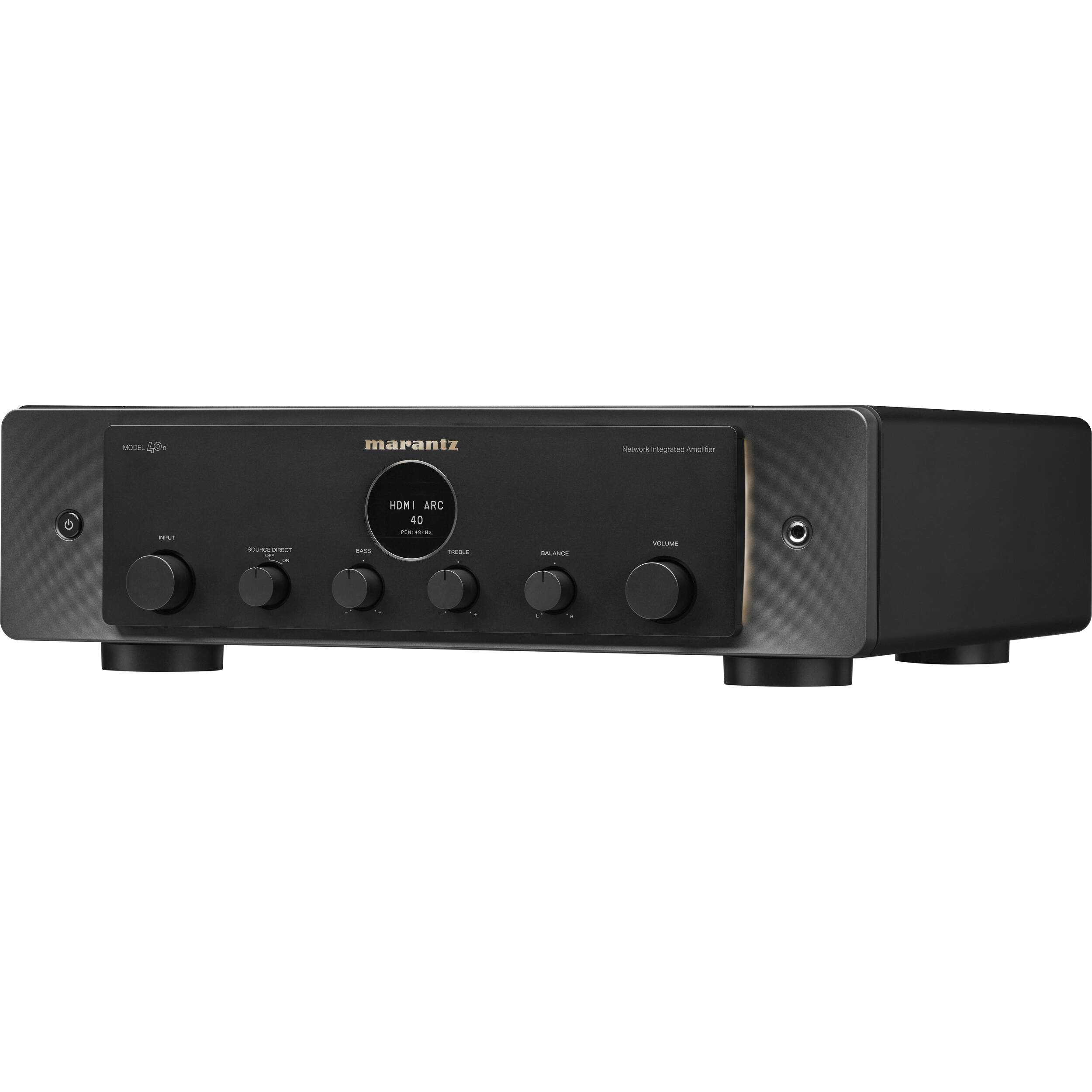 Marantz MODEL 40n stereo amplifier with sleek design and control knobs, front view showing audio input options.