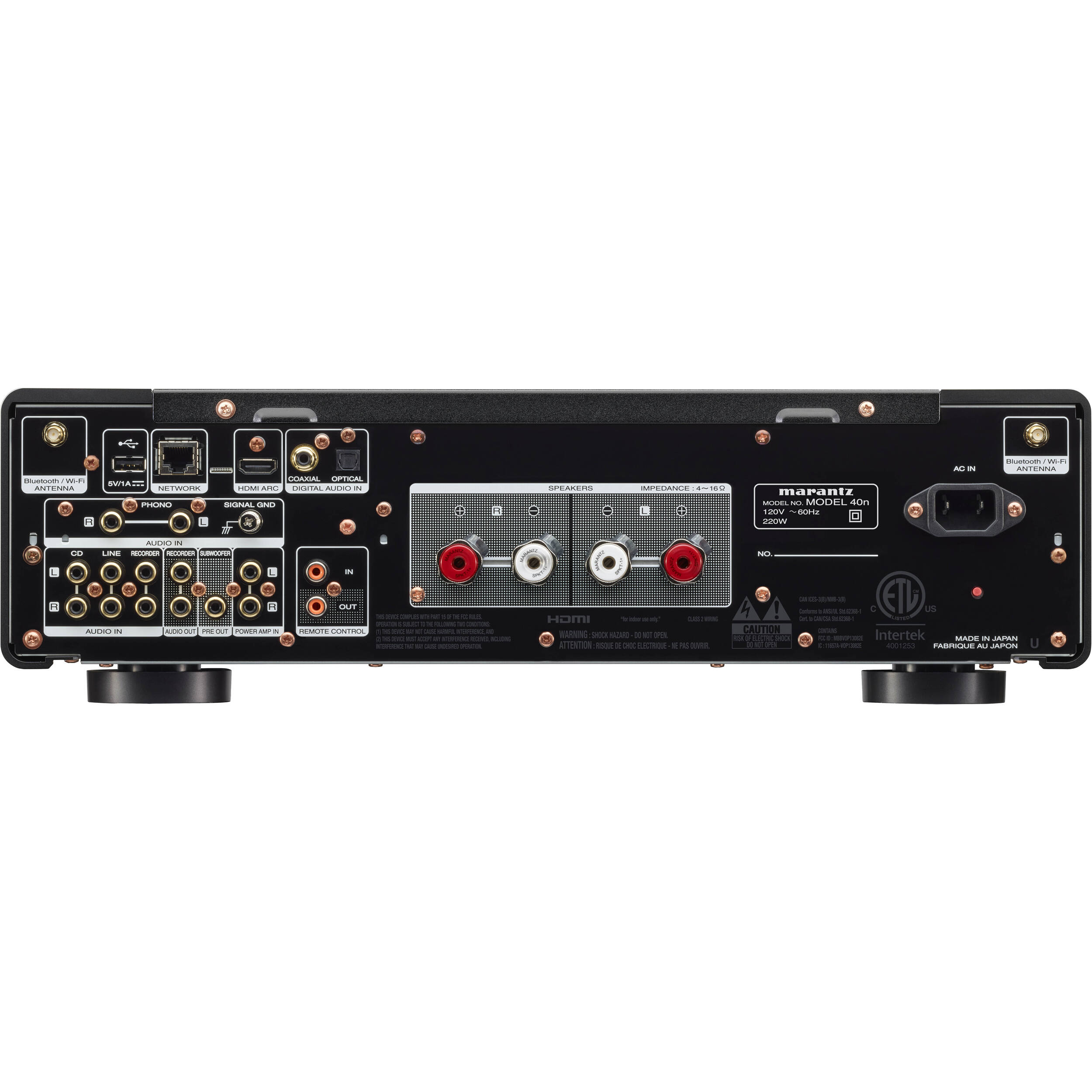 Marantz MODEL 40n stereo amplifier with sleek design, control knobs, and display panel, perfect for high-quality audio setup.