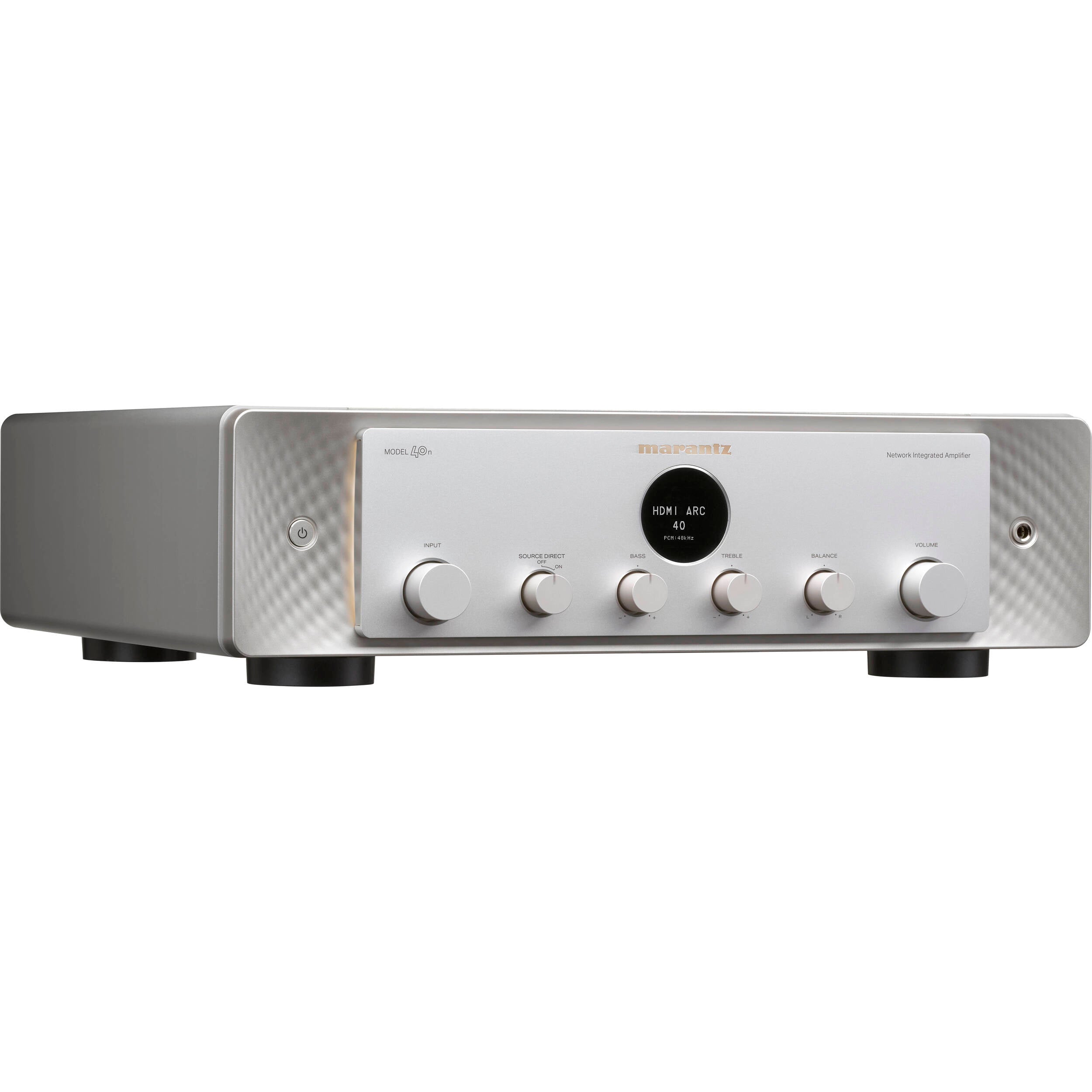 Marantz MODEL 40n stereo amplifier with sleek design, buttons, and knobs for high-quality audio output.
