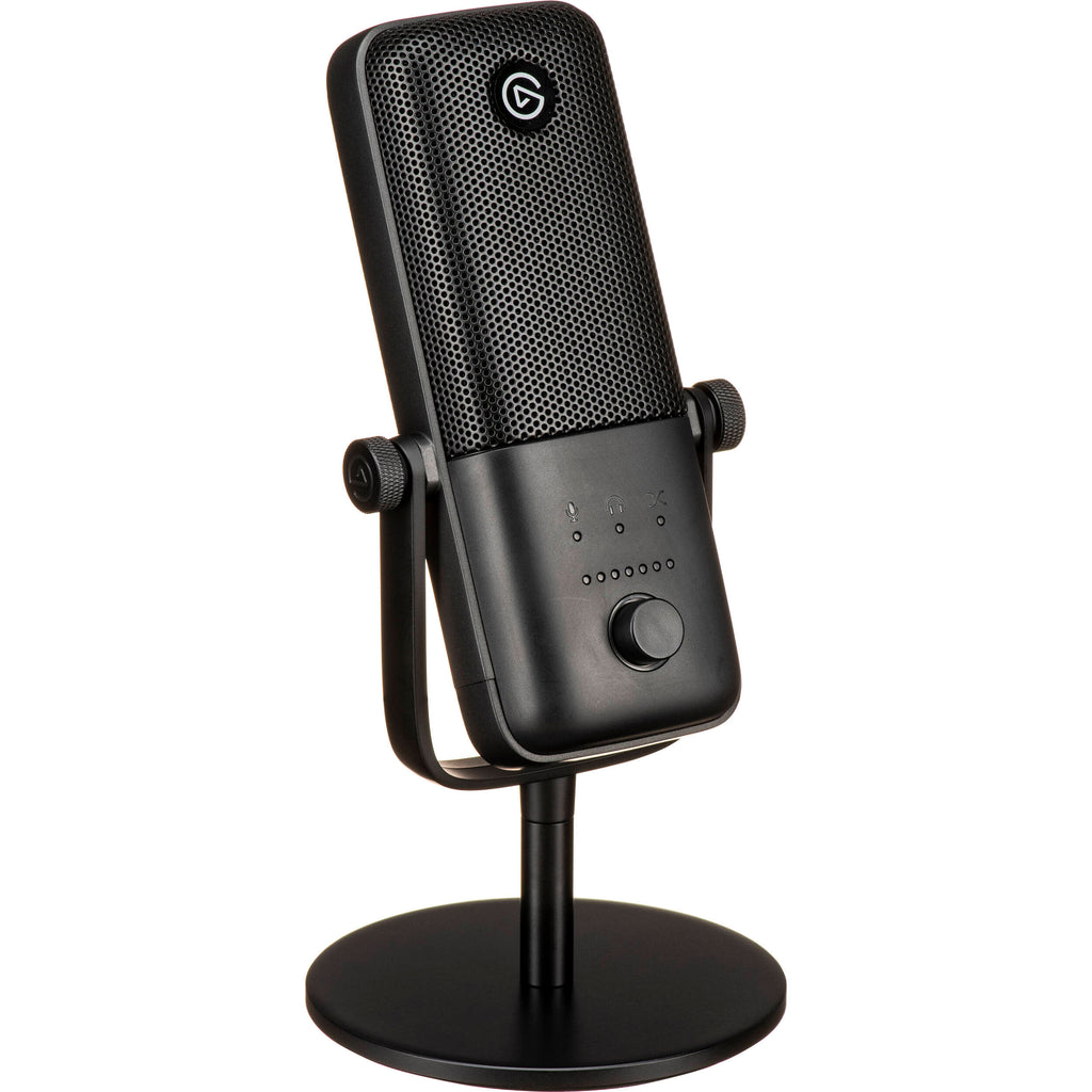 Elgato Wave:3 USB microphone with sleek black design and adjustable metal stand for professional audio recording.