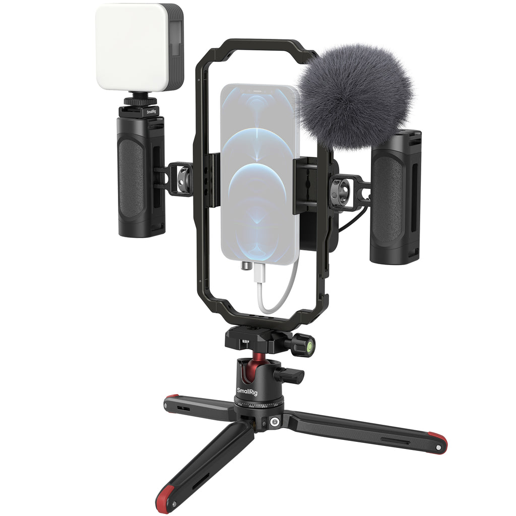 SmallRig all-in-one smartphone video kit with tripod, support rig, and accessories for vlogging and mobile filming.