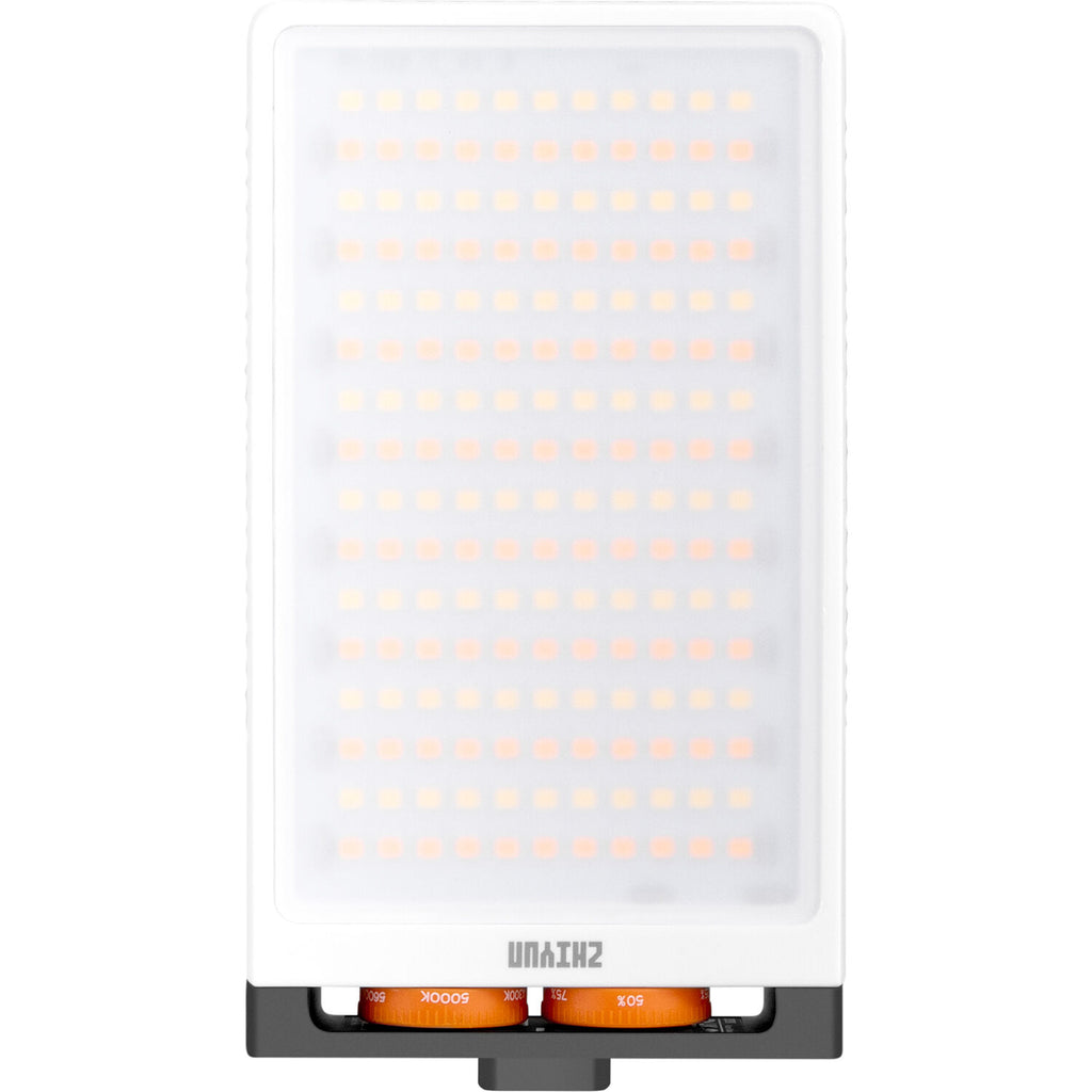 Zhiyun Fiveray M40 bi-color LED light panel showing adjustable brightness and color temperature controls.