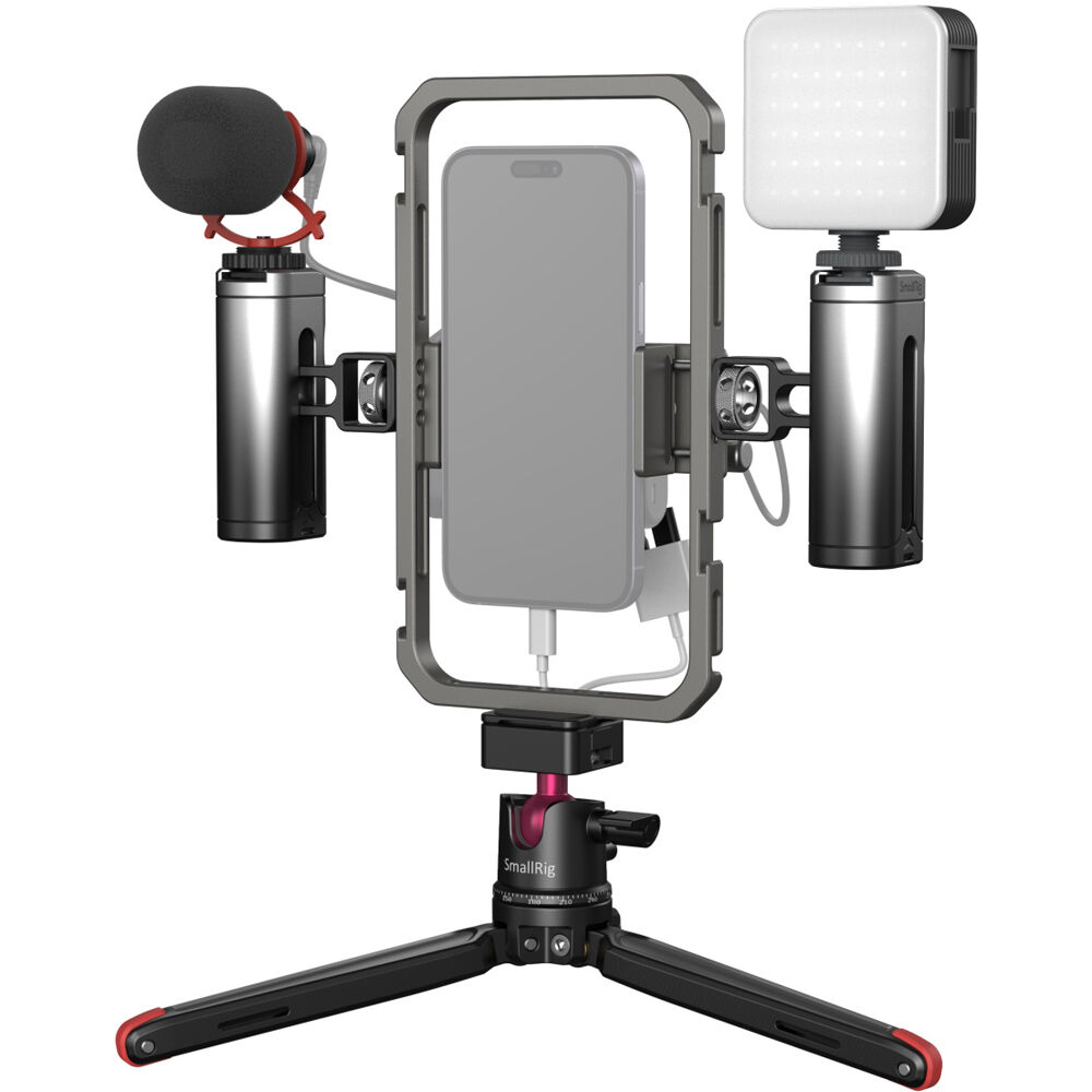 SmallRig All-in-One Video Kit Ultra with compact tripod, support rig, and accessories for versatile filming and stabilization.