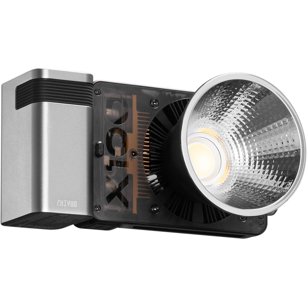 Zhiyun Molus X100 bi-color LED lights in a combo package, showing adjustable light panels with color and brightness controls.