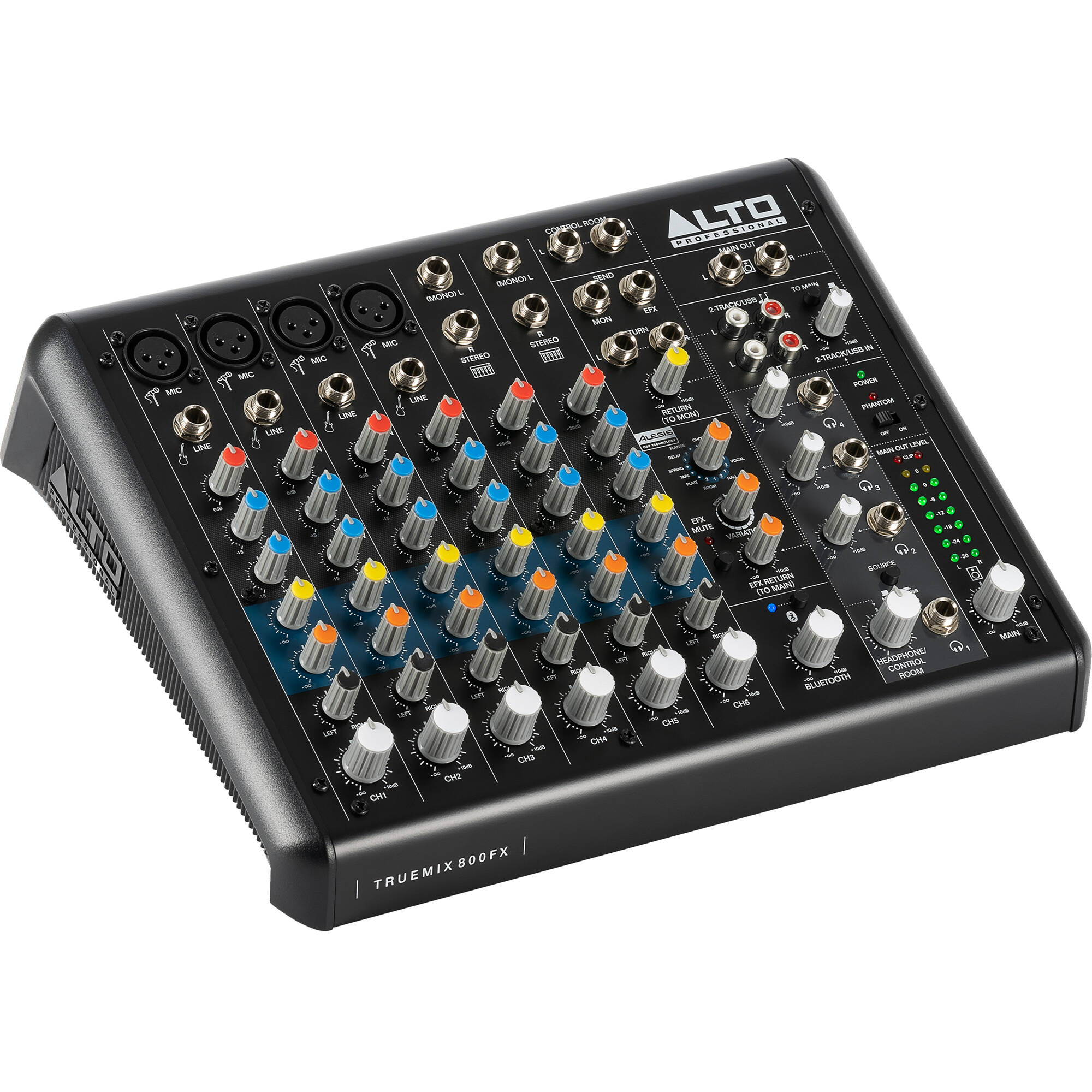 Alto Professional TrueMix 800FX analog mixer with multiple input channels and control knobs for audio mixing.
