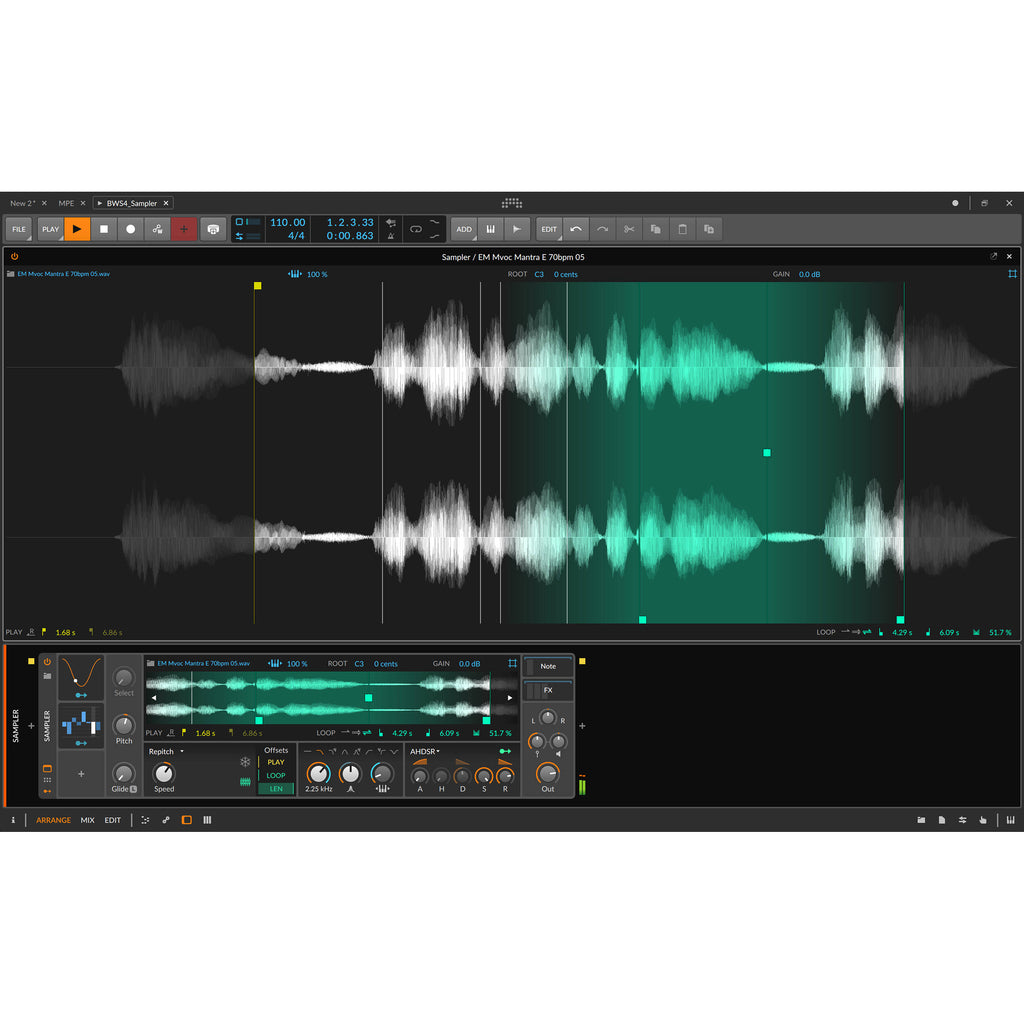 Bitwig Studio Producer 5 music production software interface with digital audio tracks and mixing controls.