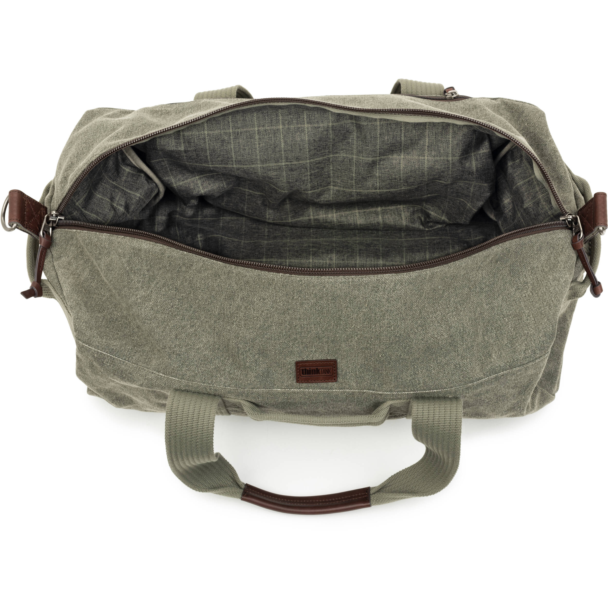 Think Tank Retrospective Duffel for video equipment, showing durable black fabric with multiple compartments and padded handles.