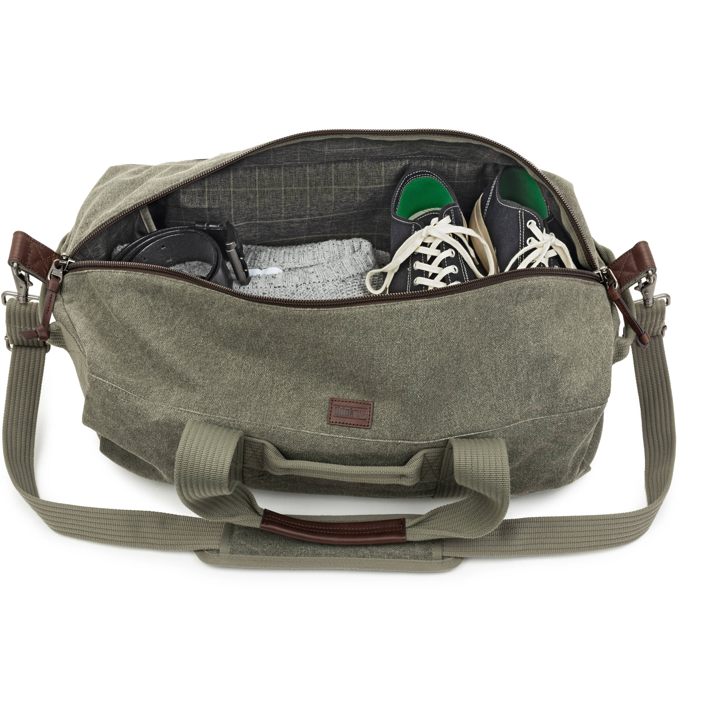 Think Tank Retrospective Duffel bag for video equipment, showing its spacious design and durable fabric exterior.