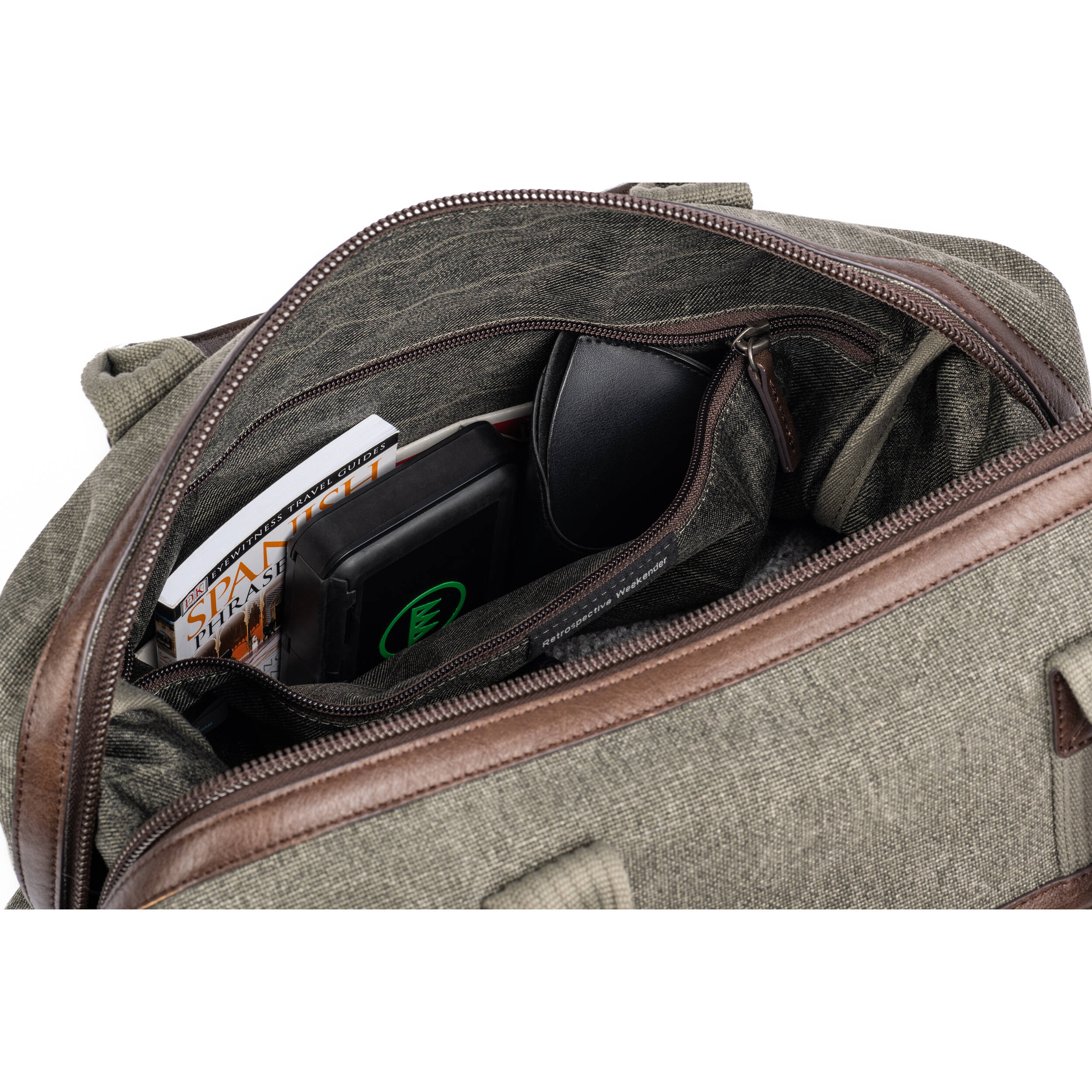 Think Tank Retrospective Weekender video equipment bag with padded compartments and adjustable straps for travel protection.