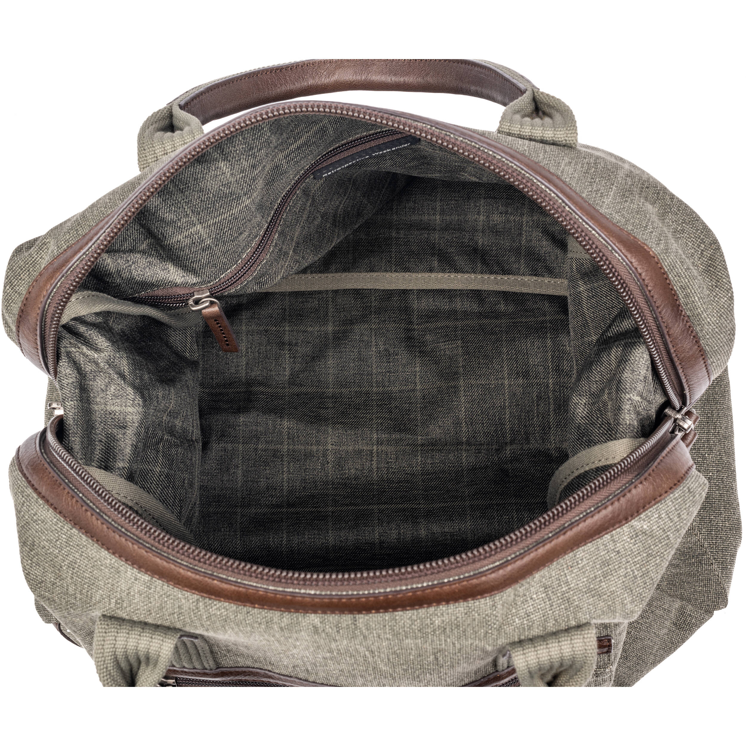 Think Tank Retrospective Weekender video equipment bag with multiple compartments and padded interior for camera gear storage.