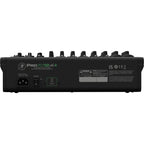 Mackie ProFX12v3+ analog mixer with multiple input channels, knobs, and sliders for professional audio mixing.