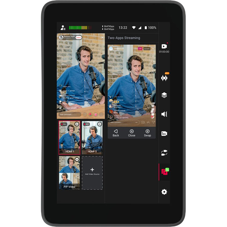 YoloLiv YoloBox Ultra video monitor with touchscreen display and control buttons, used for live streaming and video production.