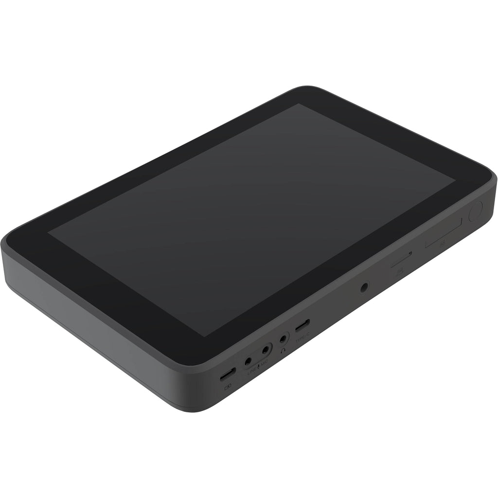 YoloLiv YoloBox Ultra video monitor showing live streaming interface with buttons and screen display.