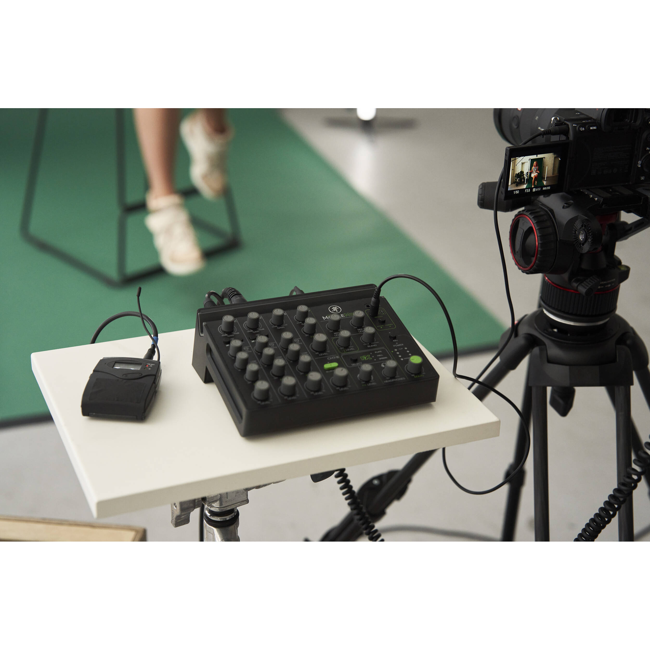 Mackie MobileMix video streaming mixer with multiple input channels and control knobs for live streaming setups.