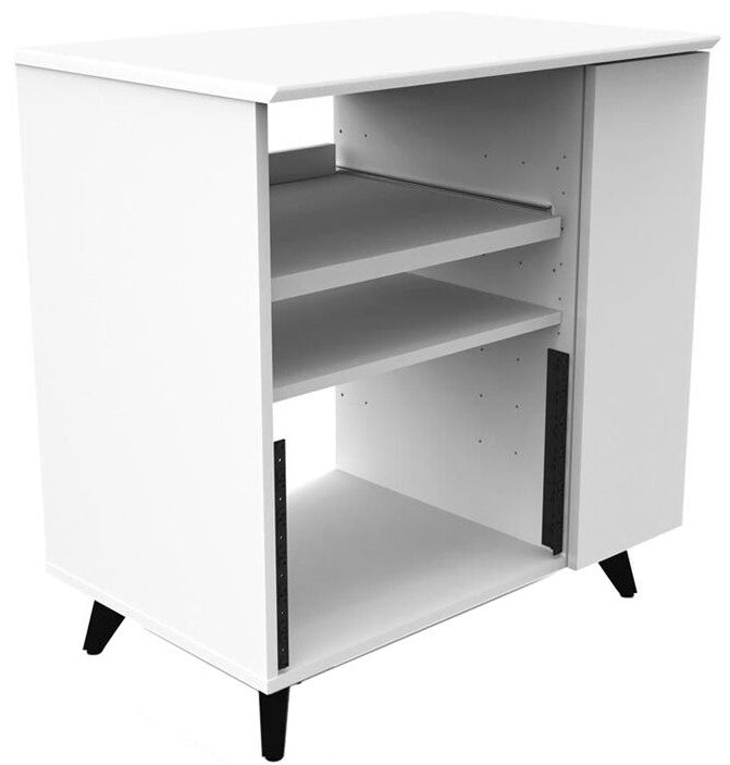 Glorious modular side rack for DJ tables and furniture, featuring a sleek black design with multiple adjustable shelves.