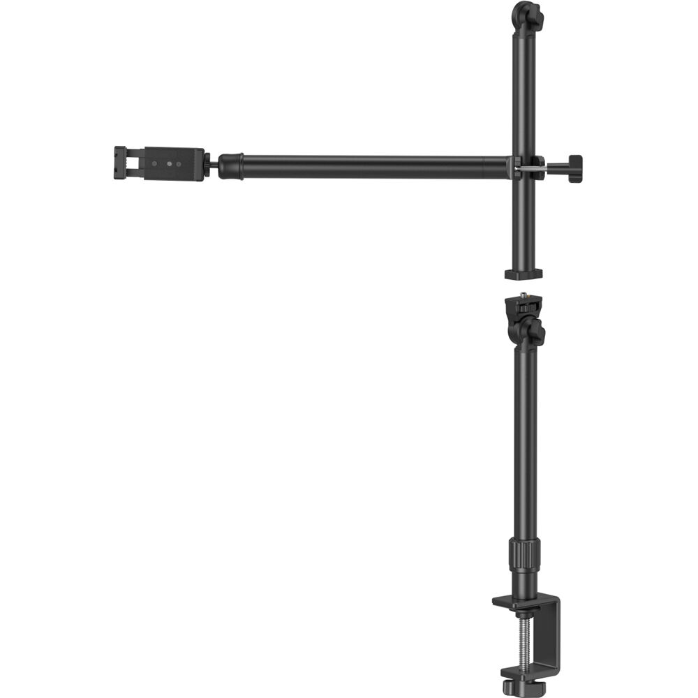 SmallRig Live Desktop Camera Bracket DT-50 mounted on a desk, showing adjustable support for small cameras and video equipment.