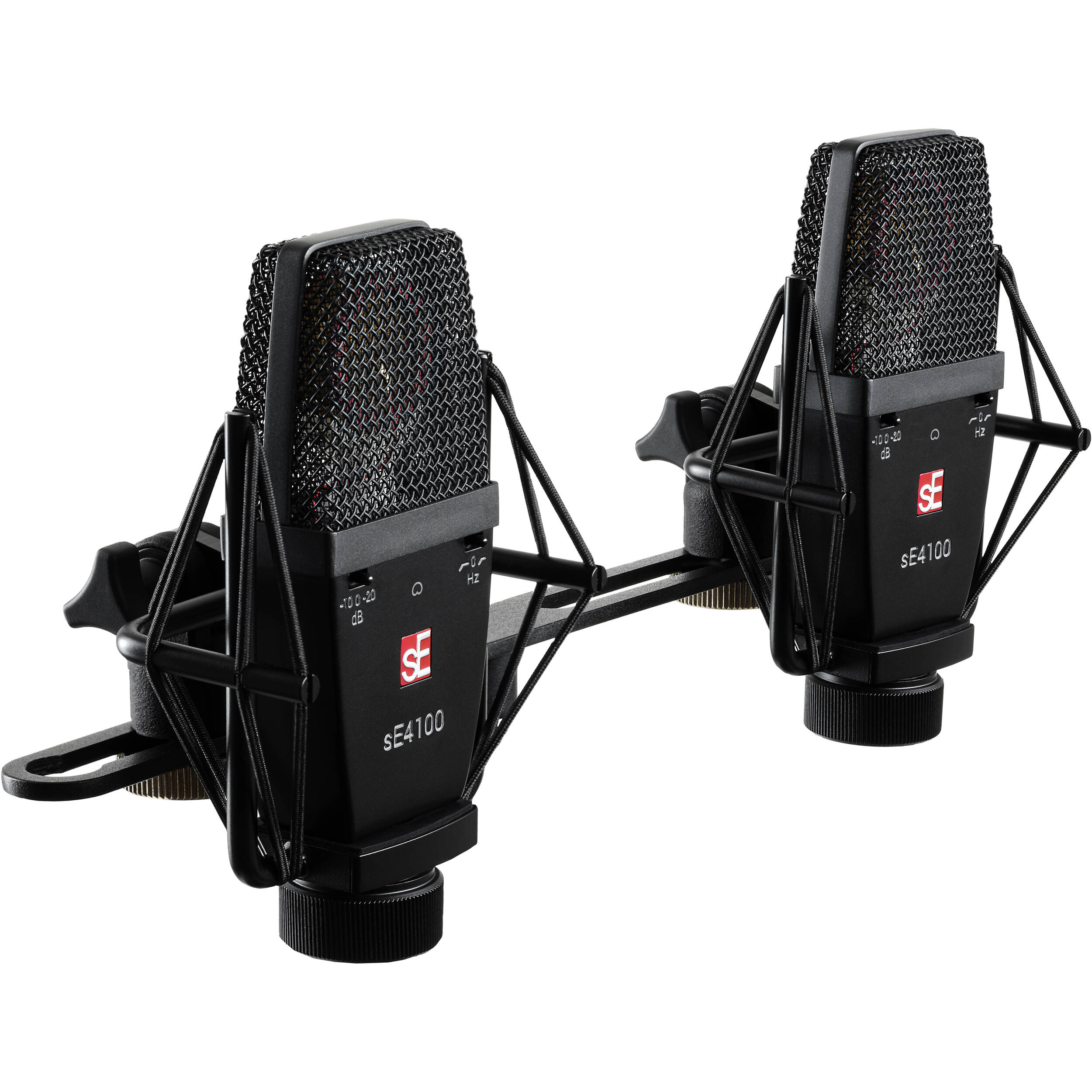 sE Electronics sE4100 condenser microphone with metal grille and shock mount for studio recording and vocals.