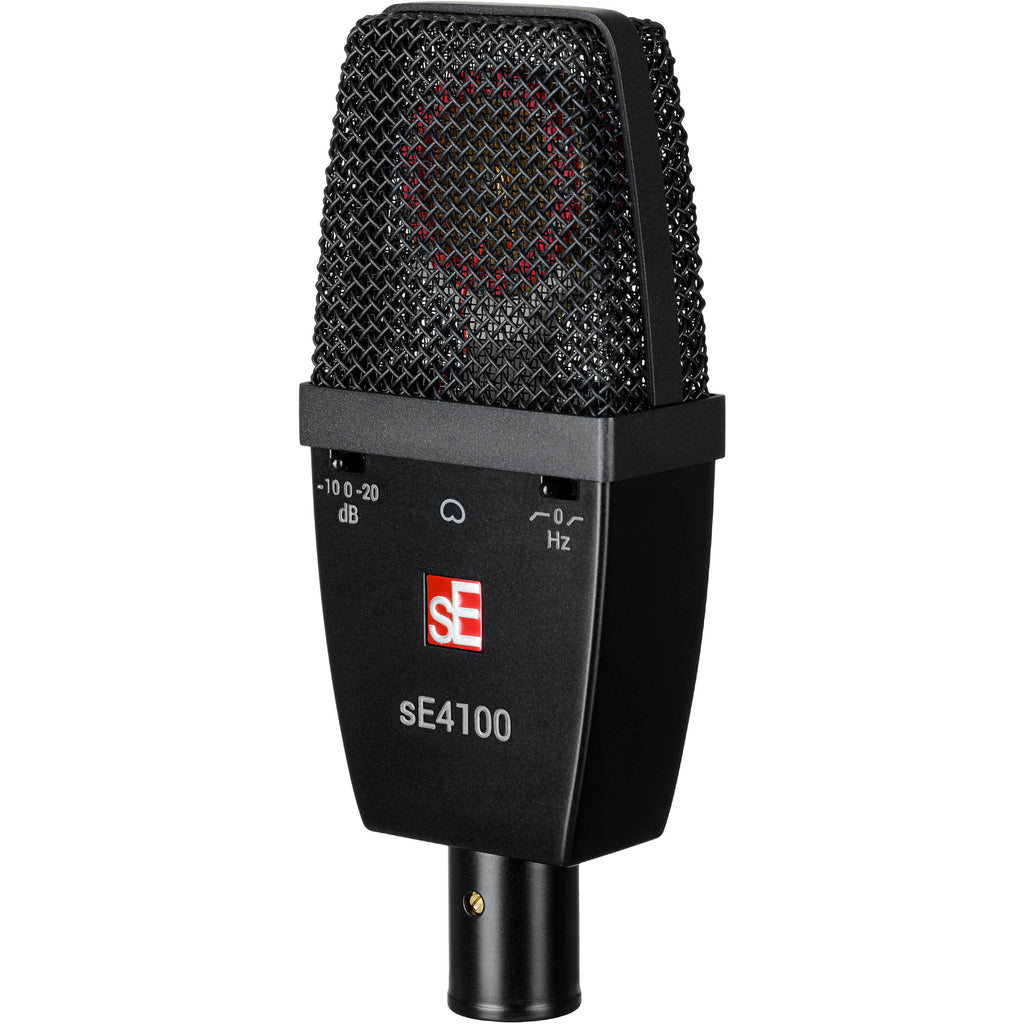 sE Electronics sE4100 condenser microphone with black body and grille, professional audio recording equipment.