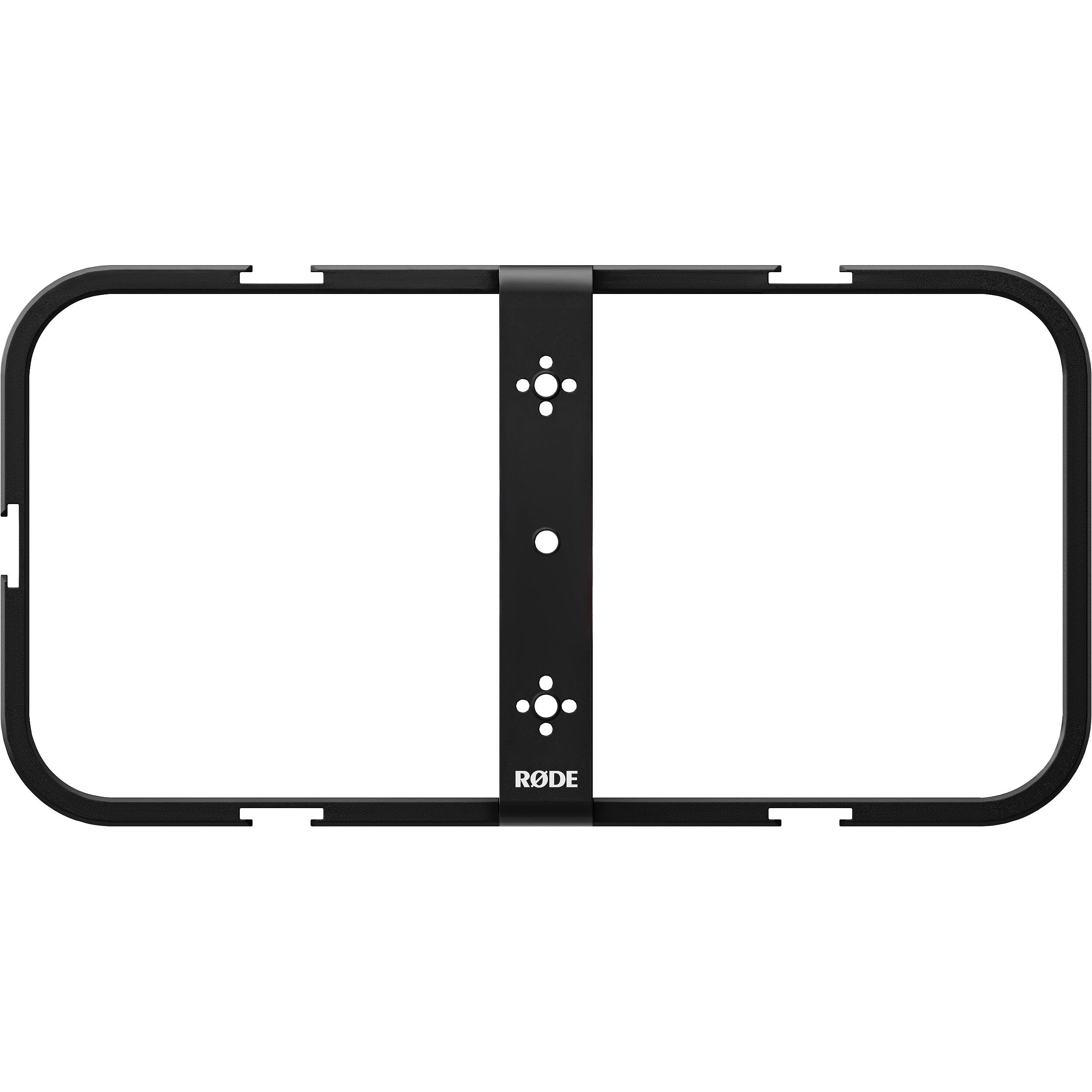 Rode Phone Cage mounted on a tripod, supporting a smartphone for stable video recording and mobile content creation.