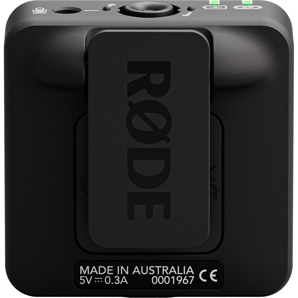 Rode Wireless ME Dual creator wireless microphone system in black with microphones and receiver components.