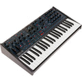 Oberheim TEO-5 synthesizer with multiple control knobs and keyboard, modern electronic music instrument from Oberheim.
