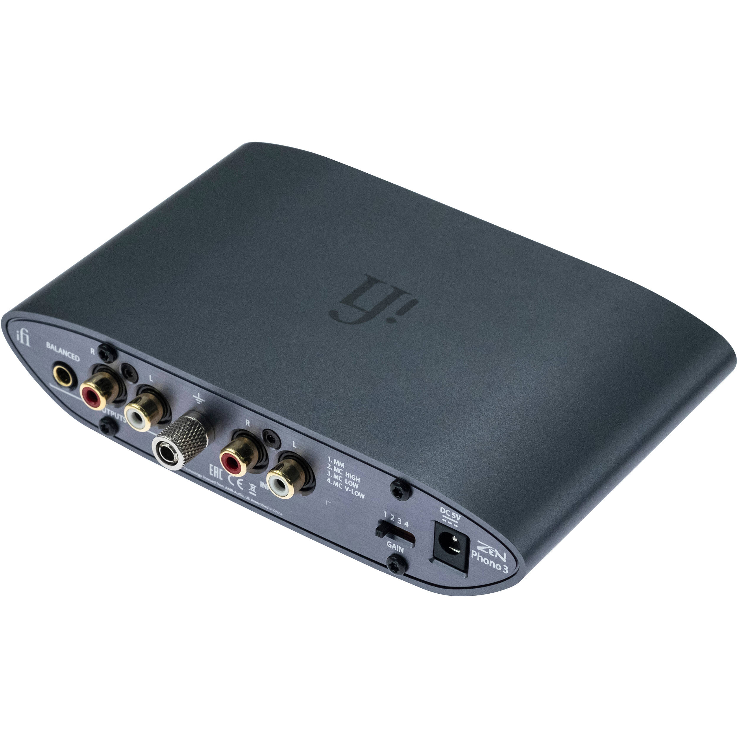 iFi Audio Zen Phono 3 phonopreamplifier with sleek black design and input/output ports for high-quality vinyl record playback.