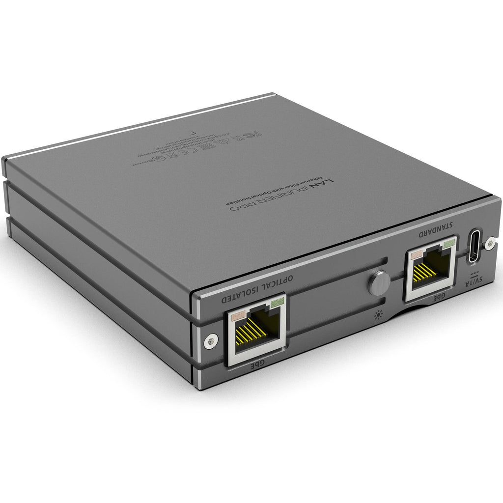 SilentPower LAN iPurifier Pro noise filter and conditioner with sleek design, showcasing ports and connection features.