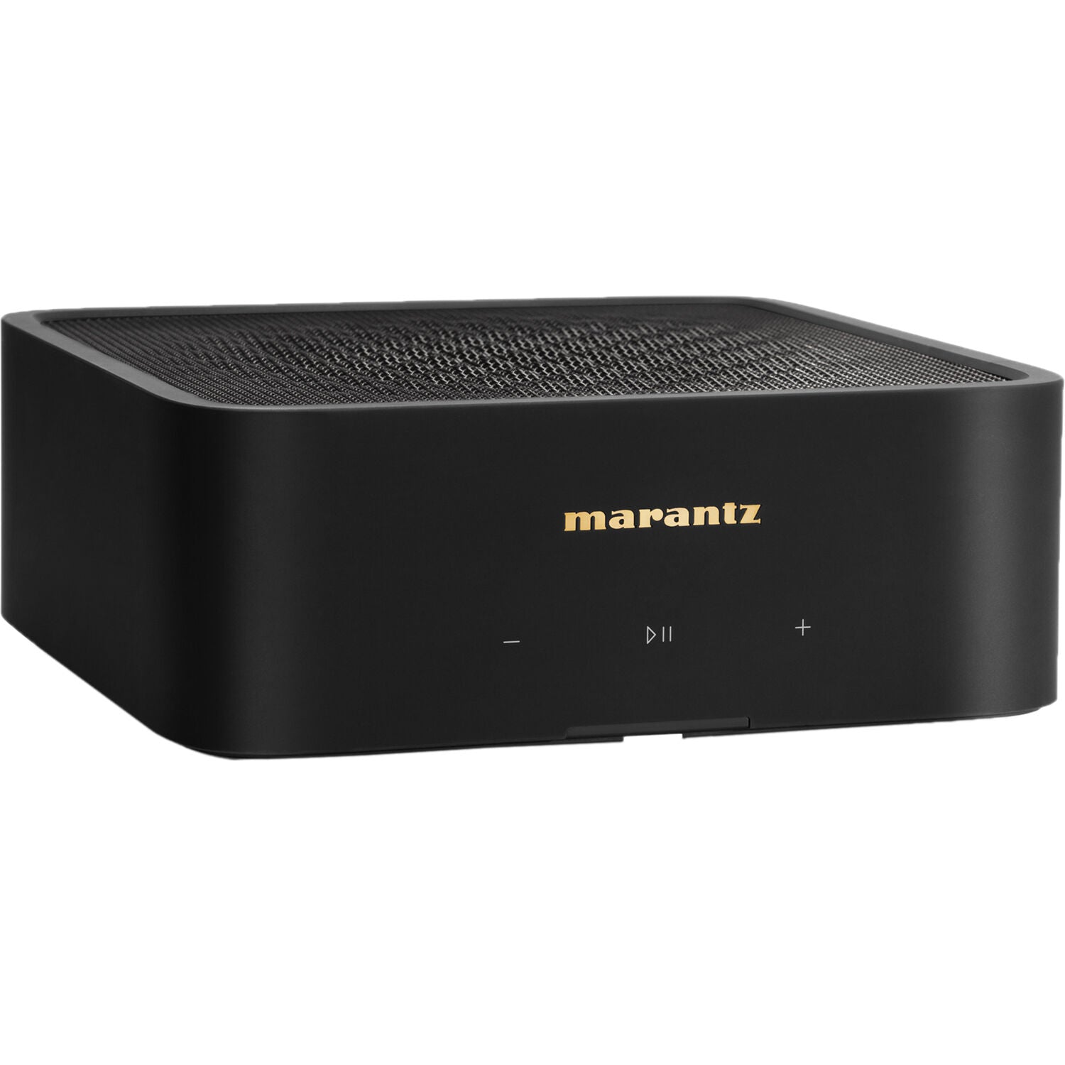 Marantz MODEL M1 music streamer device with sleek black design and front display, used for high-quality audio streaming.