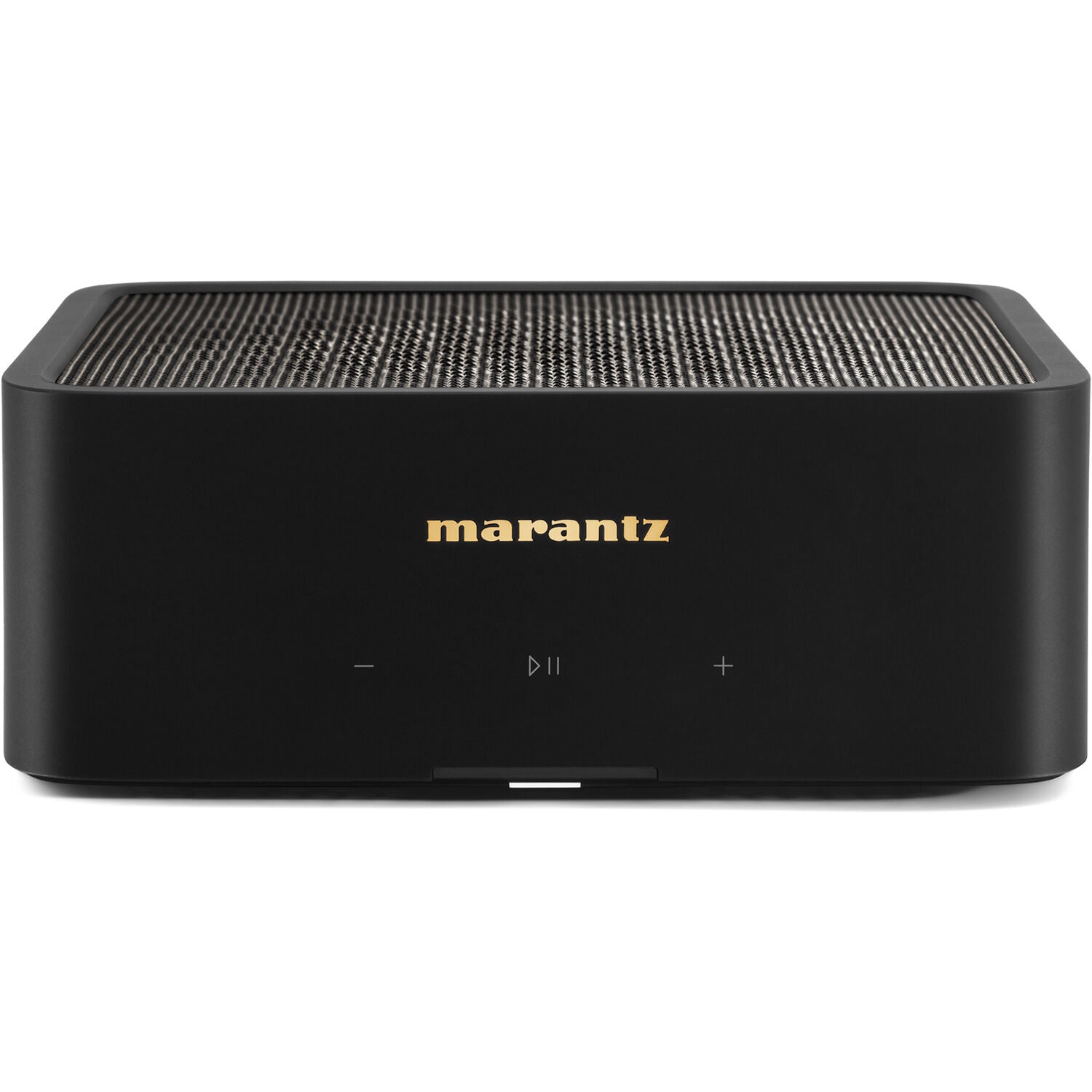 Marantz MODEL M1 music streamer device with sleek design and control buttons, used for high-quality audio streaming.