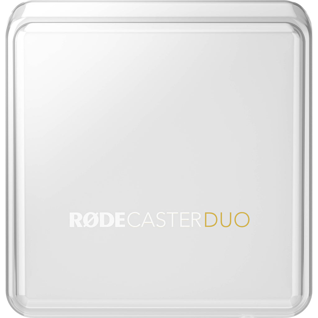 Rode Rodecaster Duo Cover, protective accessory for Rode audio mixer, shown on device with black cover and control buttons.