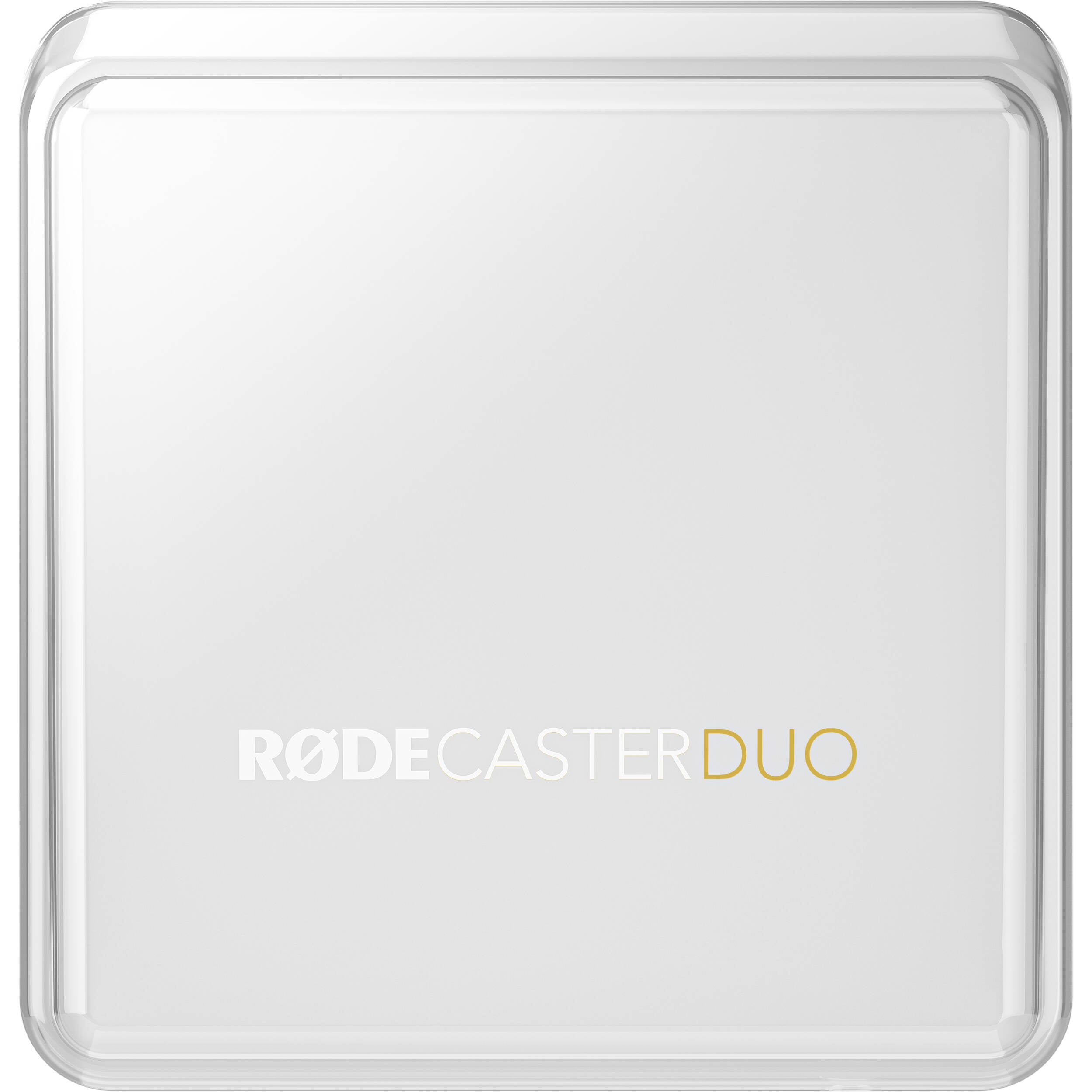 Rode Rodecaster Duo Cover, protective accessory for Rode audio mixer, shown on device with black cover and control buttons.