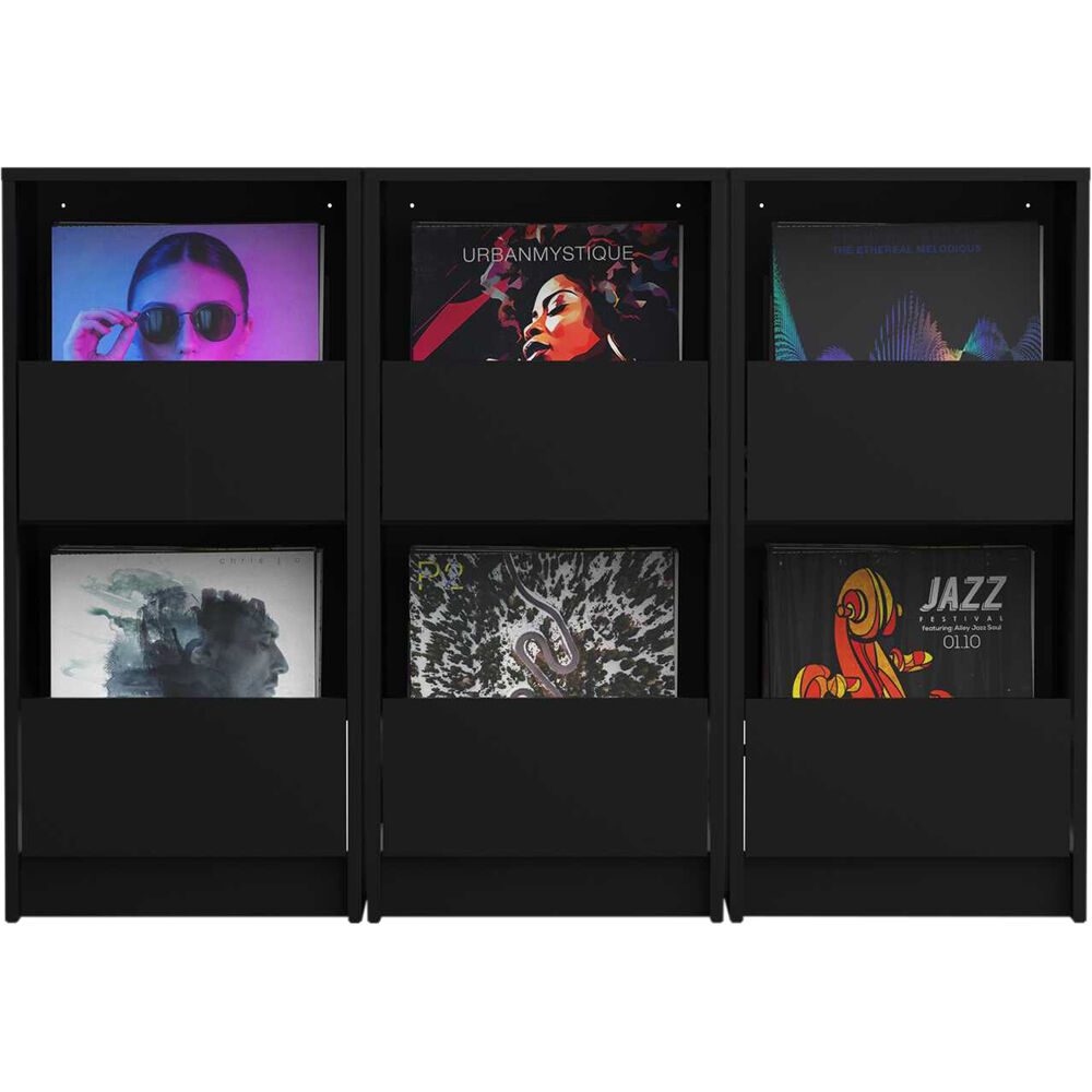 Glorious Vinyl Vault DJ table with sleek black finish and sturdy construction, designed for vinyl record storage and DJ setup.