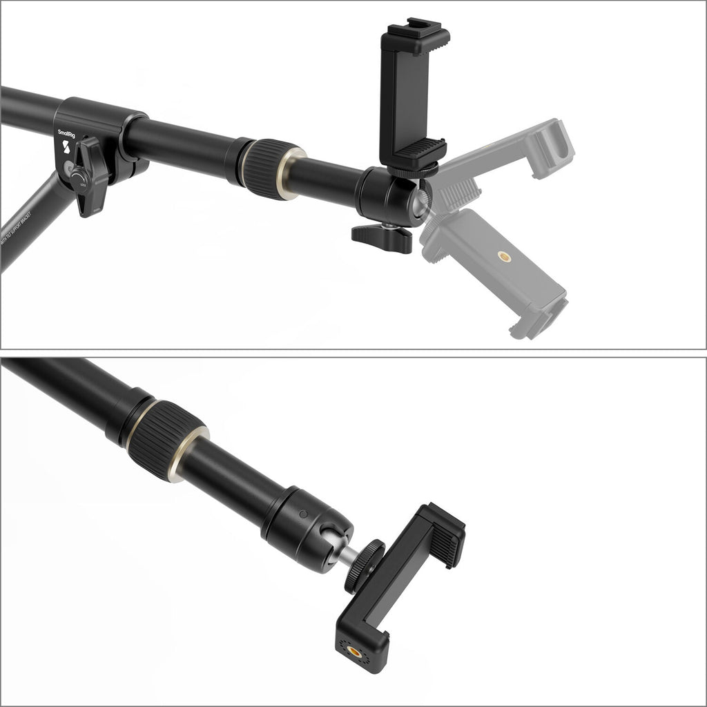 SmallRig desktop overhead photography and live streaming bracket mounted on a camera setup with adjustable arms.