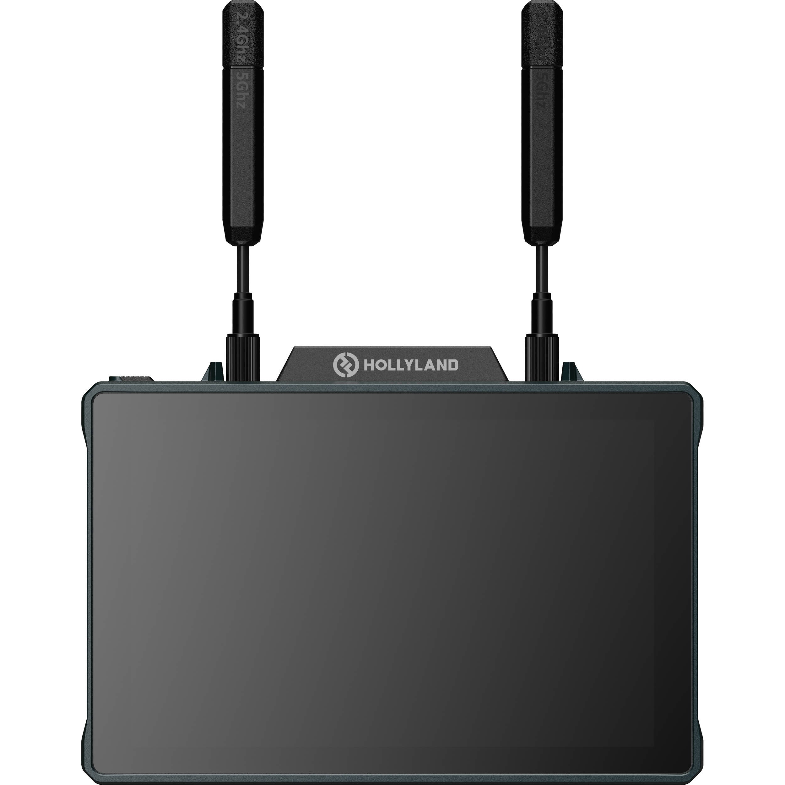 Hollyland Pyro 7 video monitor with screen, control buttons, and colorful interface for professional video monitoring.