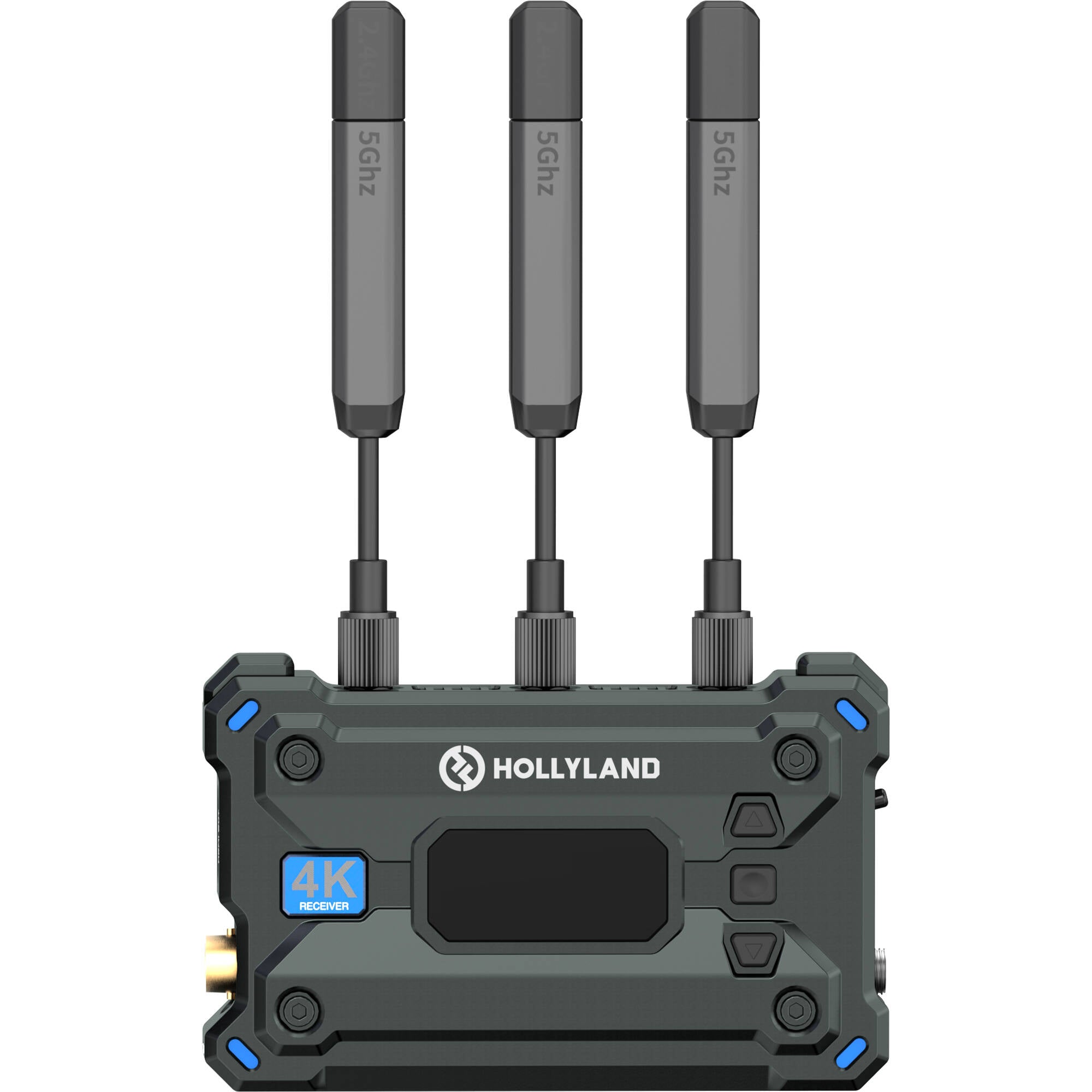 Hollyland Pyro Transmission Kit with compact video monitors and wireless transmitter for professional video signal transmission.