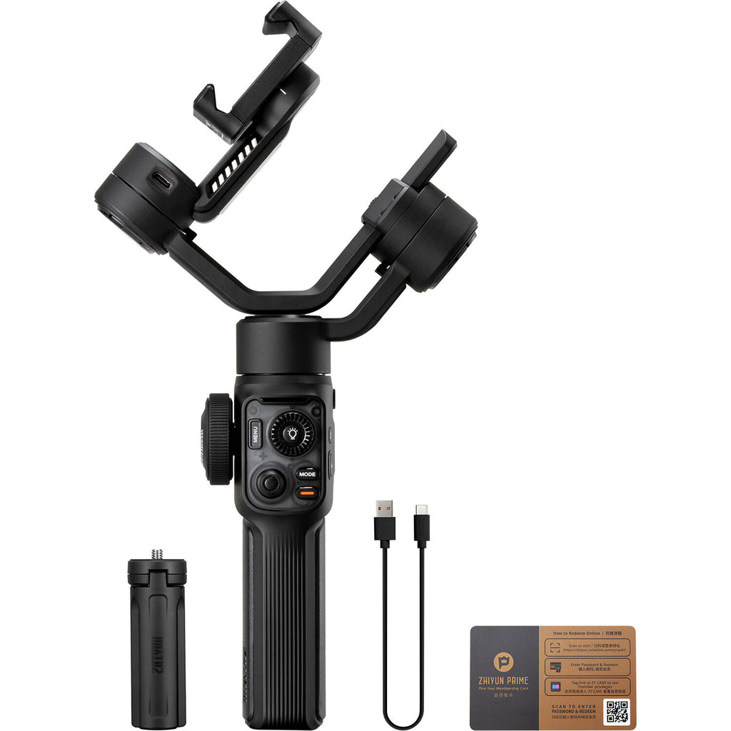 Zhiyun Smooth 5S AI standard handheld gimbal stabilizer for video recording, featuring sleek design and control buttons.