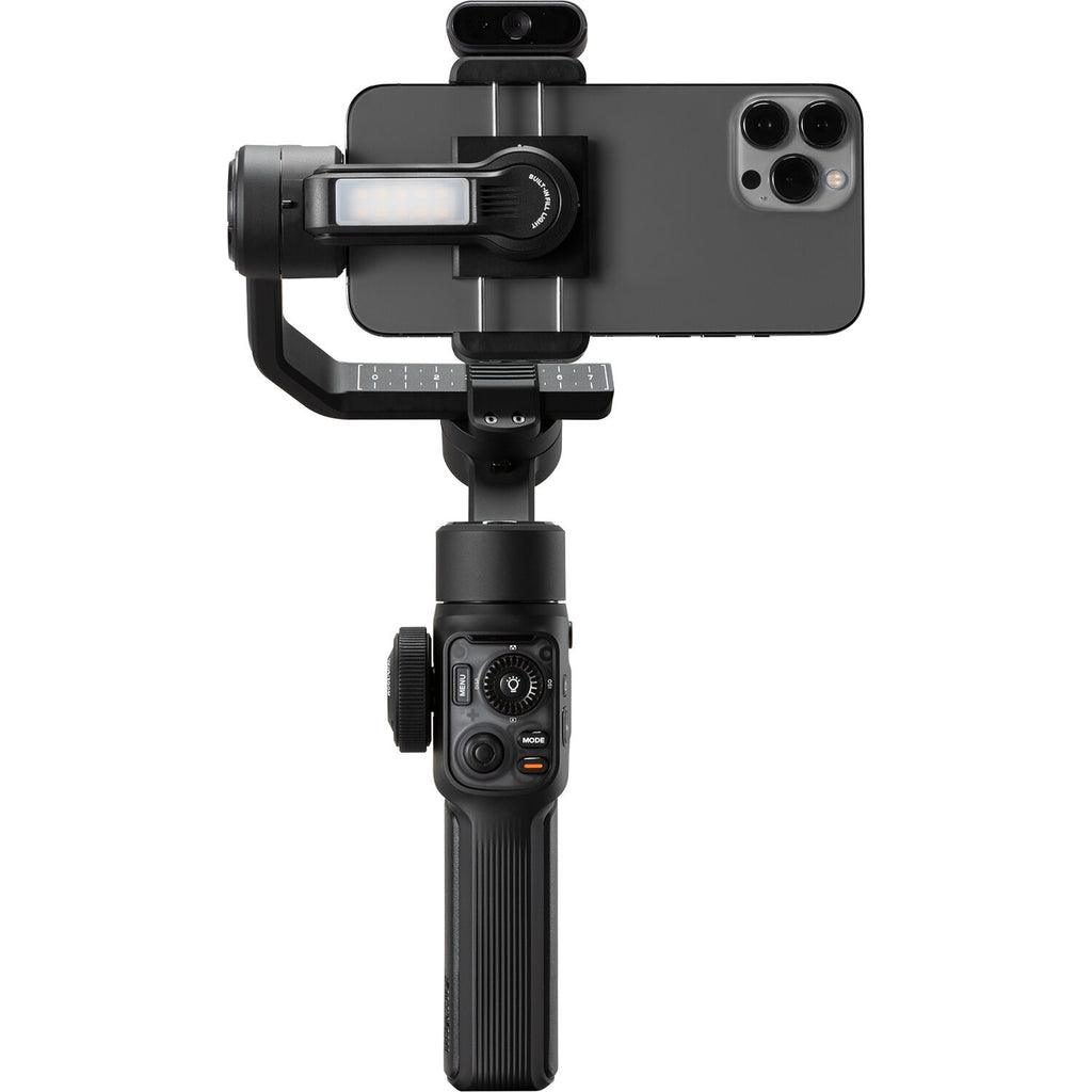 Zhiyun Smooth 5S AI standard video stabilizer gimbal with ergonomic handle and control buttons for smooth filming.