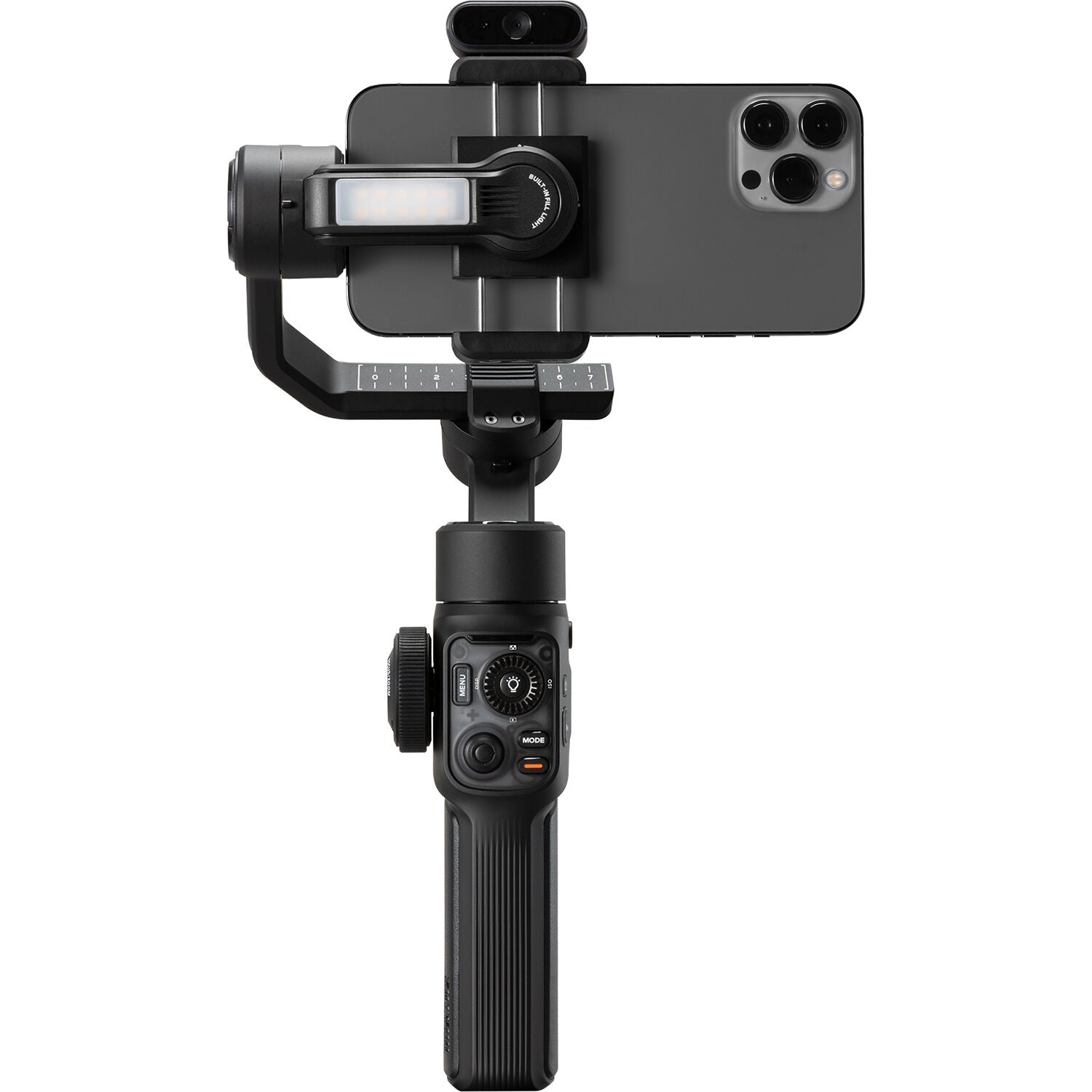 Zhiyun Smooth 5S AI standard video stabilizer gimbal with ergonomic handle and control buttons for smooth filming.