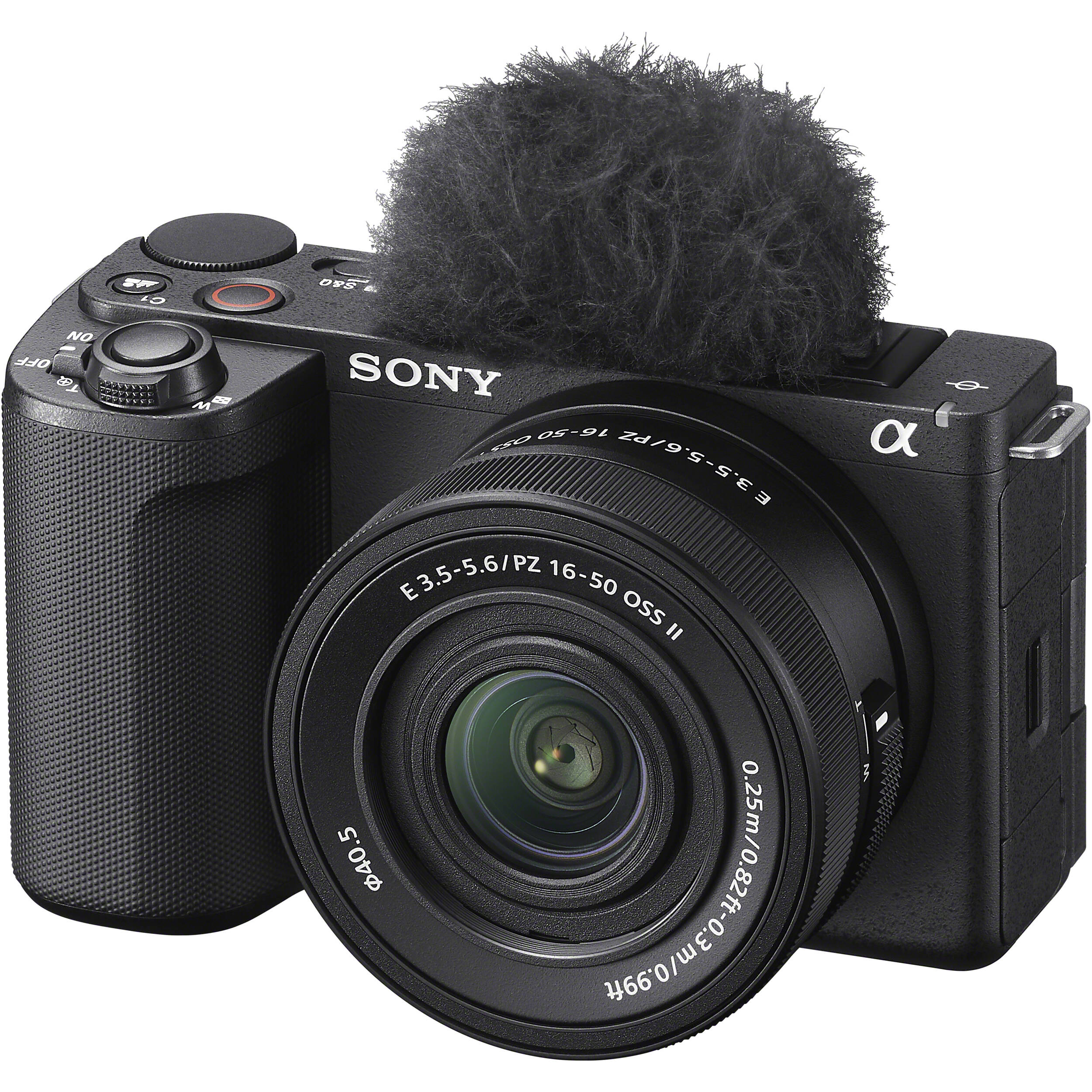 Sony ZV-E10 II mirrorless video camera with 16-50mm zoom lens, compact and versatile for high-quality video recording.