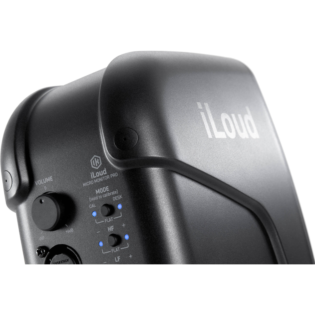 IK Multimedia iLoud Micro Monitor Pro active nearfield monitor speaker showing front view with control knobs and grille.