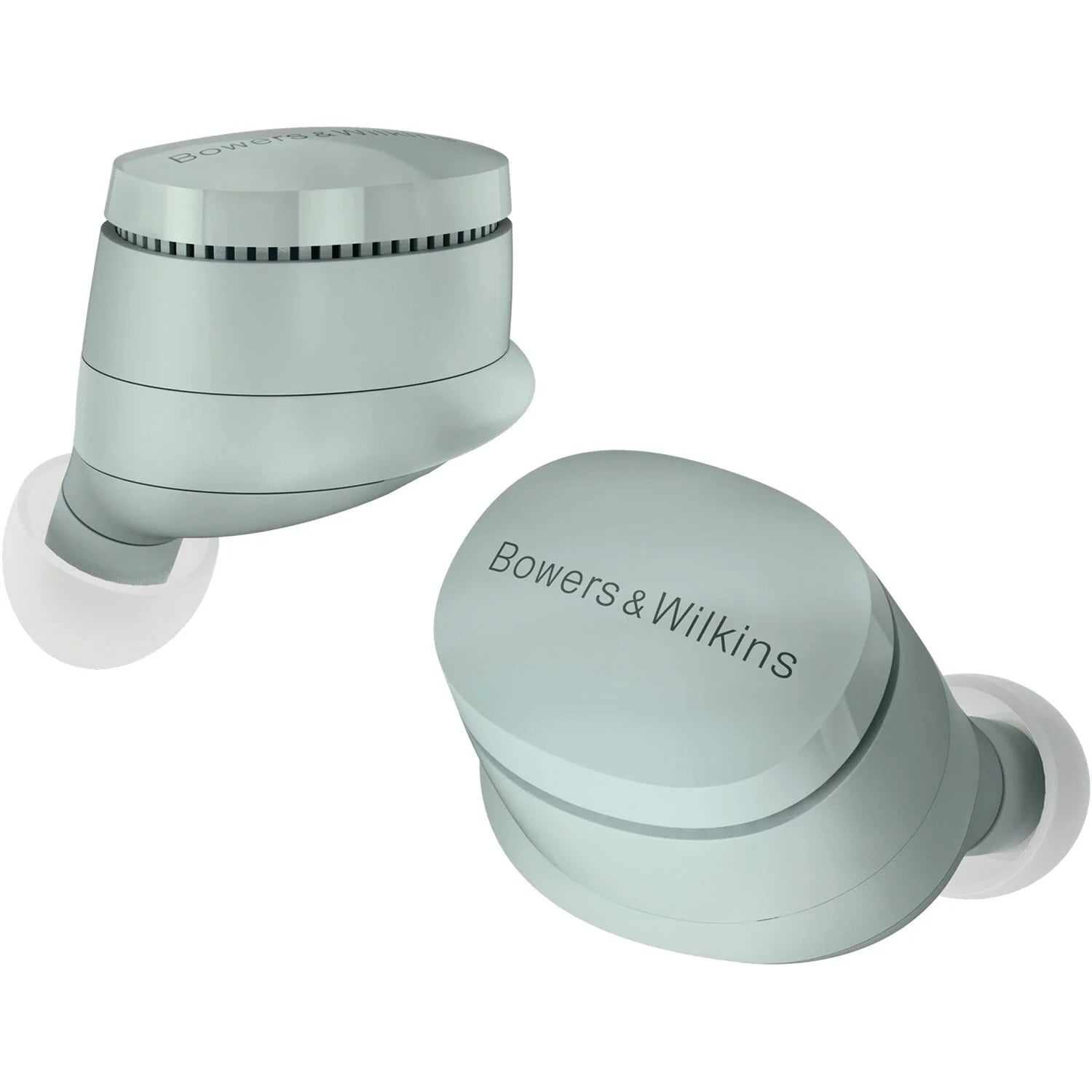 Bowers & Wilkins Pi6 wireless in-ear headphones with sleek black earbuds and inline controls on a white background.