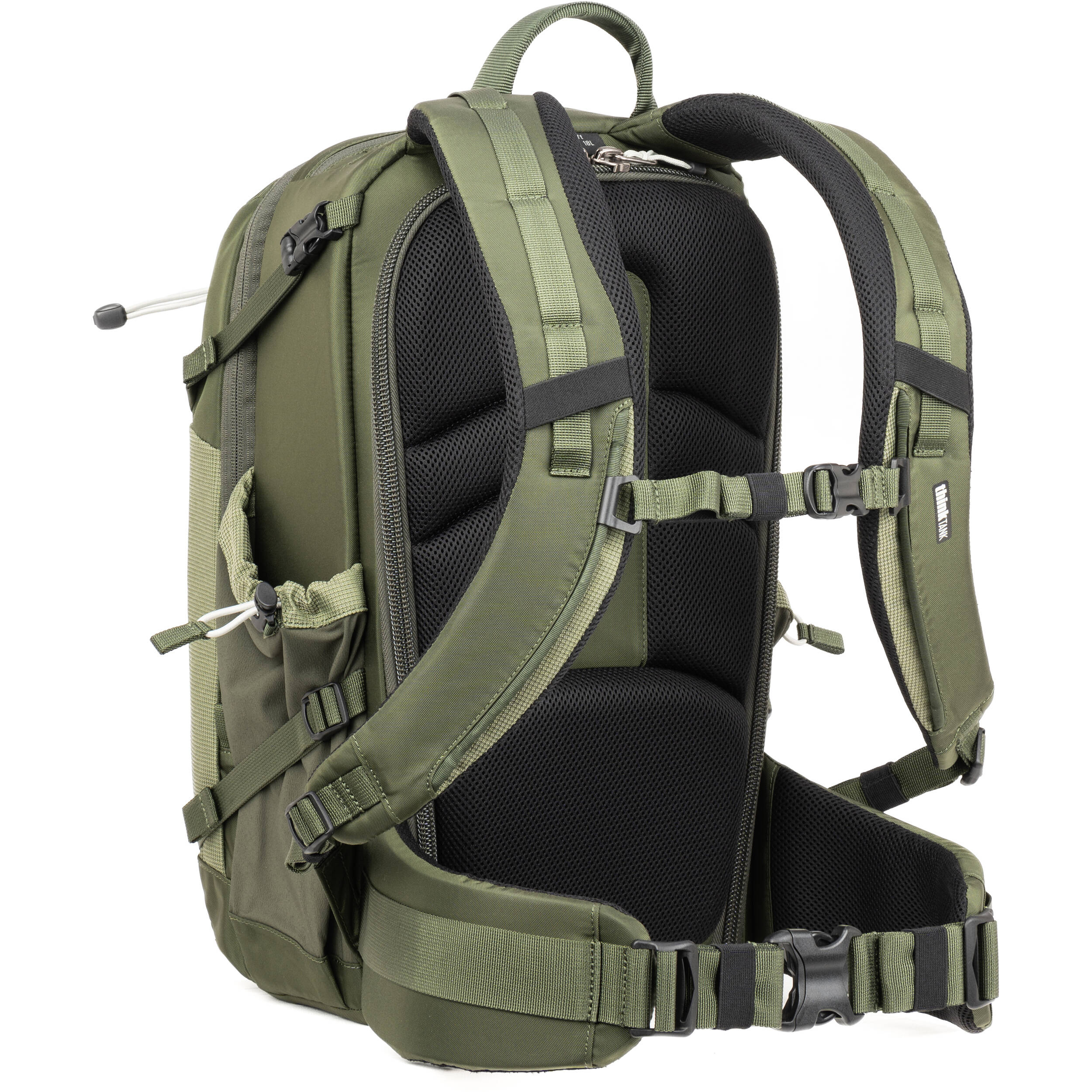 Think Tank Mindshift BackLight video equipment bag with padded compartments and adjustable straps for photographers.