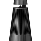Bang & Olufsen Beosound 2 3rd Gen wireless speaker in black, showing its sleek cylindrical design and high-quality build.