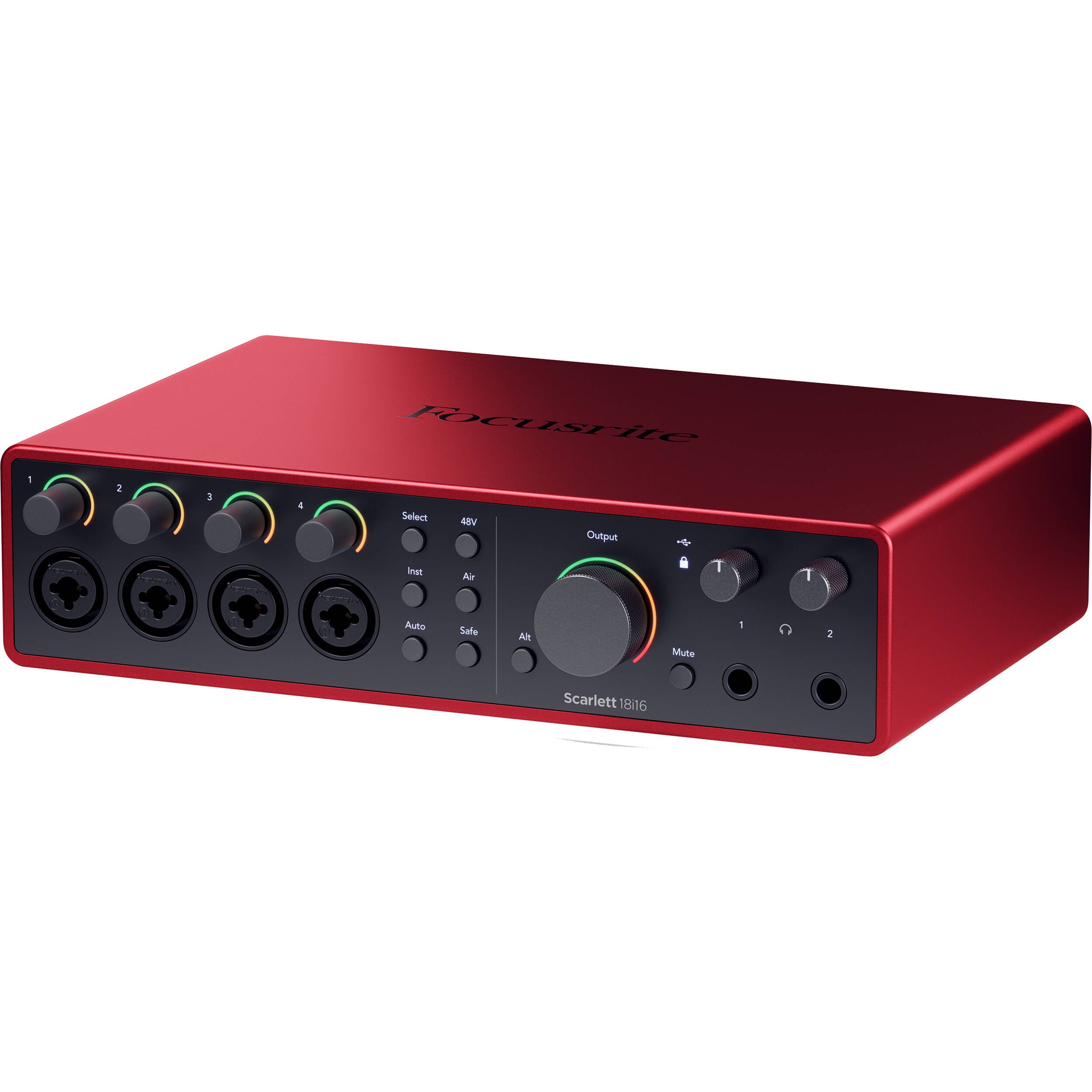 Focusrite Scarlett 18i16 4th Gen audio interface with multiple input and output ports, professional sound quality, and compact design.